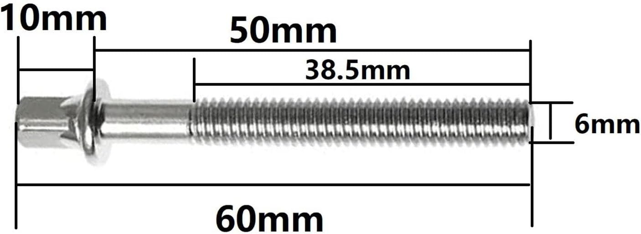 Drum Set Hardware 12-Pack Stainless Steel Drum Tight Screw Tension Rods for Percussion Instrument Parts (M6 X50Mm)