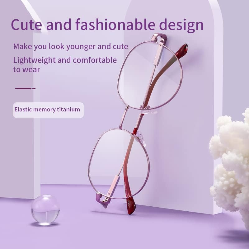 Reading Glasses for Women with Flex Memory Titanium, Blue Light Filter Glasses, Reading Aid, 0~4 Diopters, anti Blue, Cute, Round, High Definition, High Transparency, Black/Purple MT-003-W - 2.25 Diopters, Purple image number 6