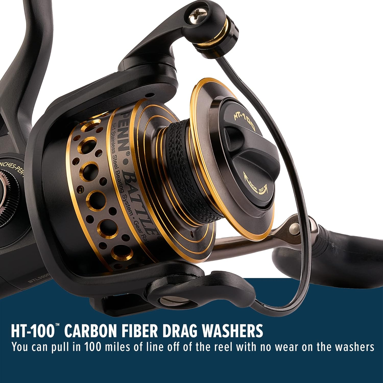 PENN Battle Spinning Reel Kit, Size 5000, Includes Reel Cover and Spare Anodized Aluminum Spool, Right/Left Handle Position, HT-100 Front Drag System image number 4