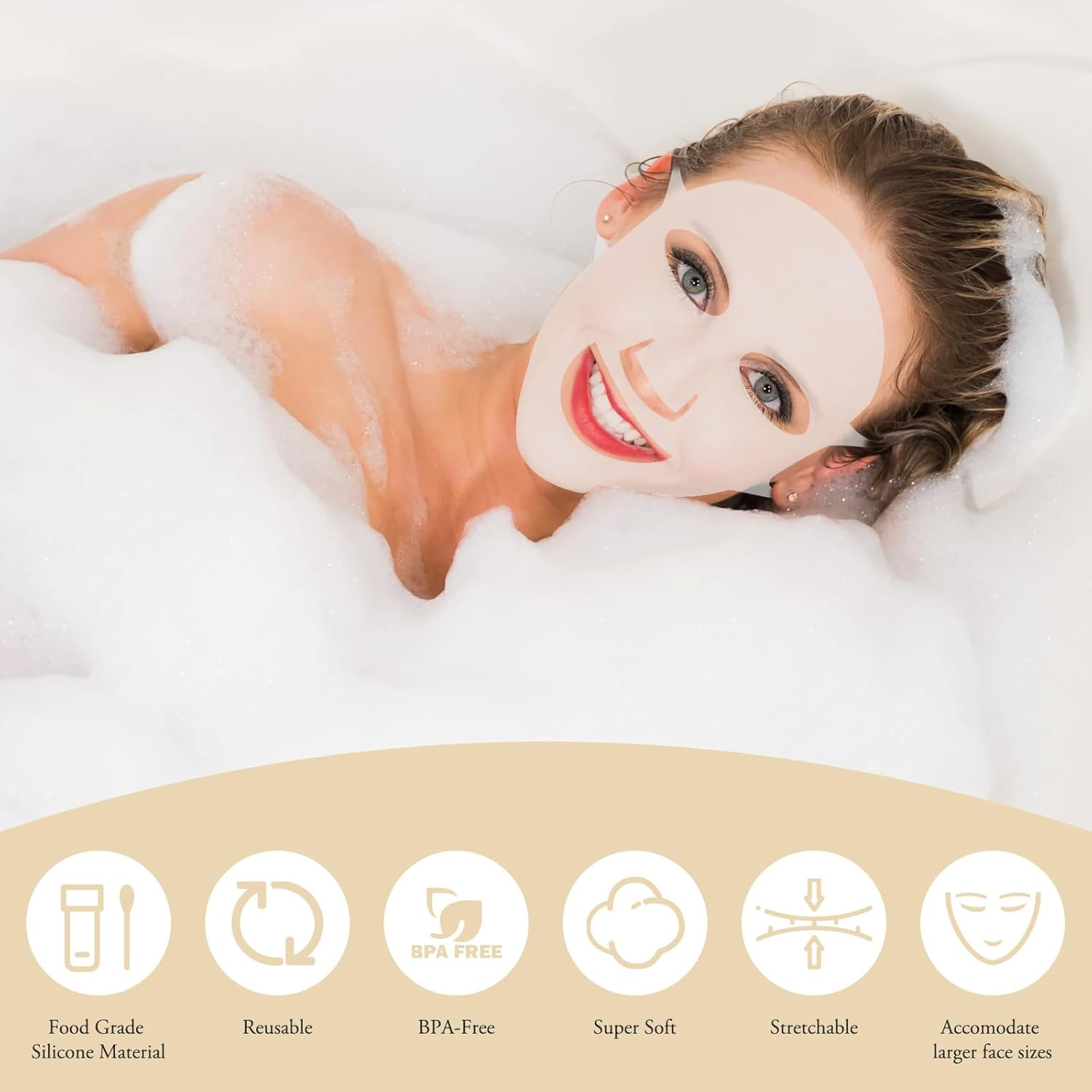 EXEXIUO 2Pcs Sheets Silicone Face Mask Holder Reusable Mask Cover, Anti-Wrinkle Moisturizing 3D Facial Mask Cover Prevent Evaporation Falling Skincare Beauty Spa for Women Men (Transparent, Gold) image number 3