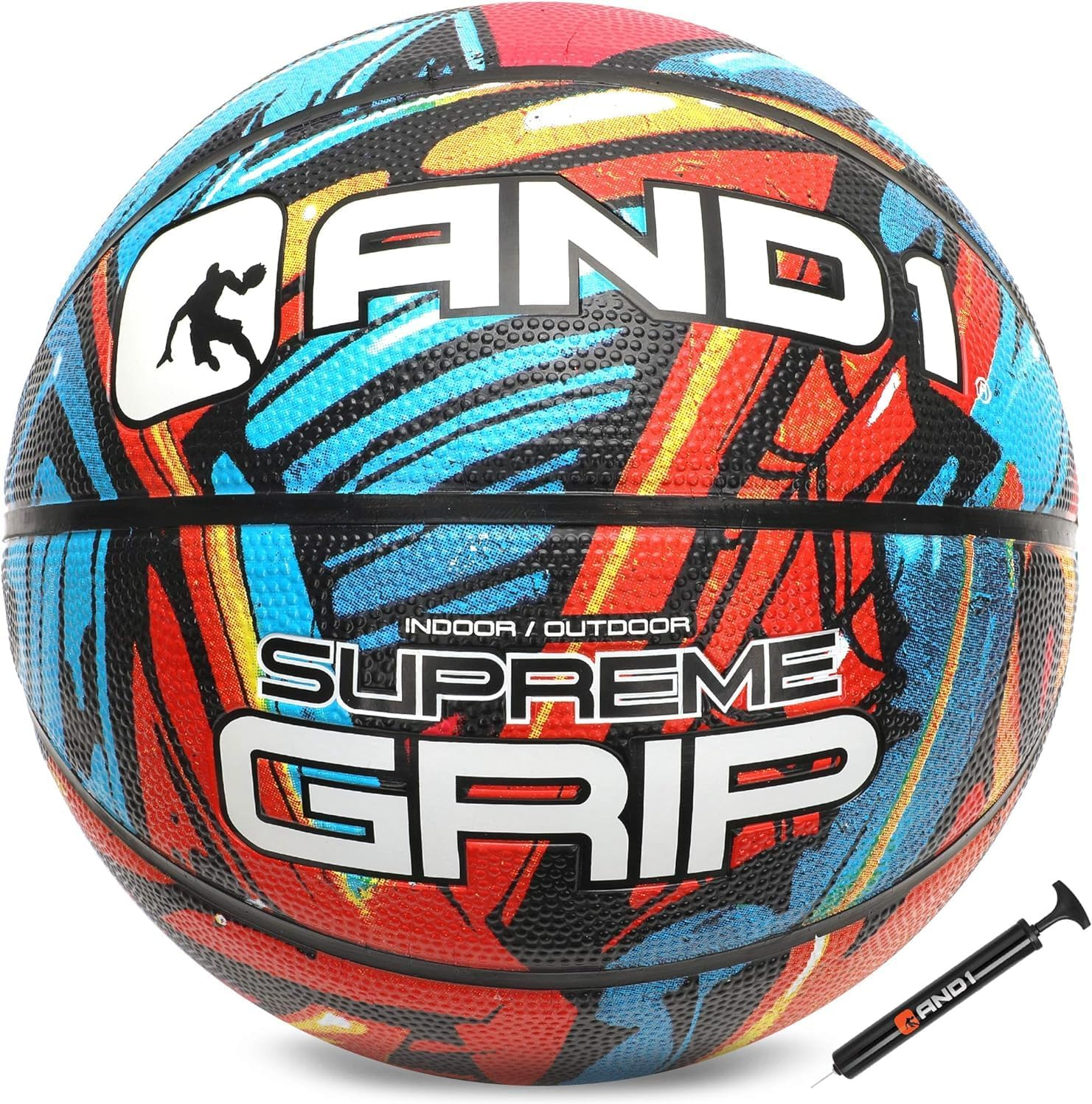 AND1 Supreme Grip Basketball: Official Regulation Size 7 (29.5 Inches) Rubber Basketball - Deep Channel Construction Streetball, Made for Indoor Outdoor Basketball Games