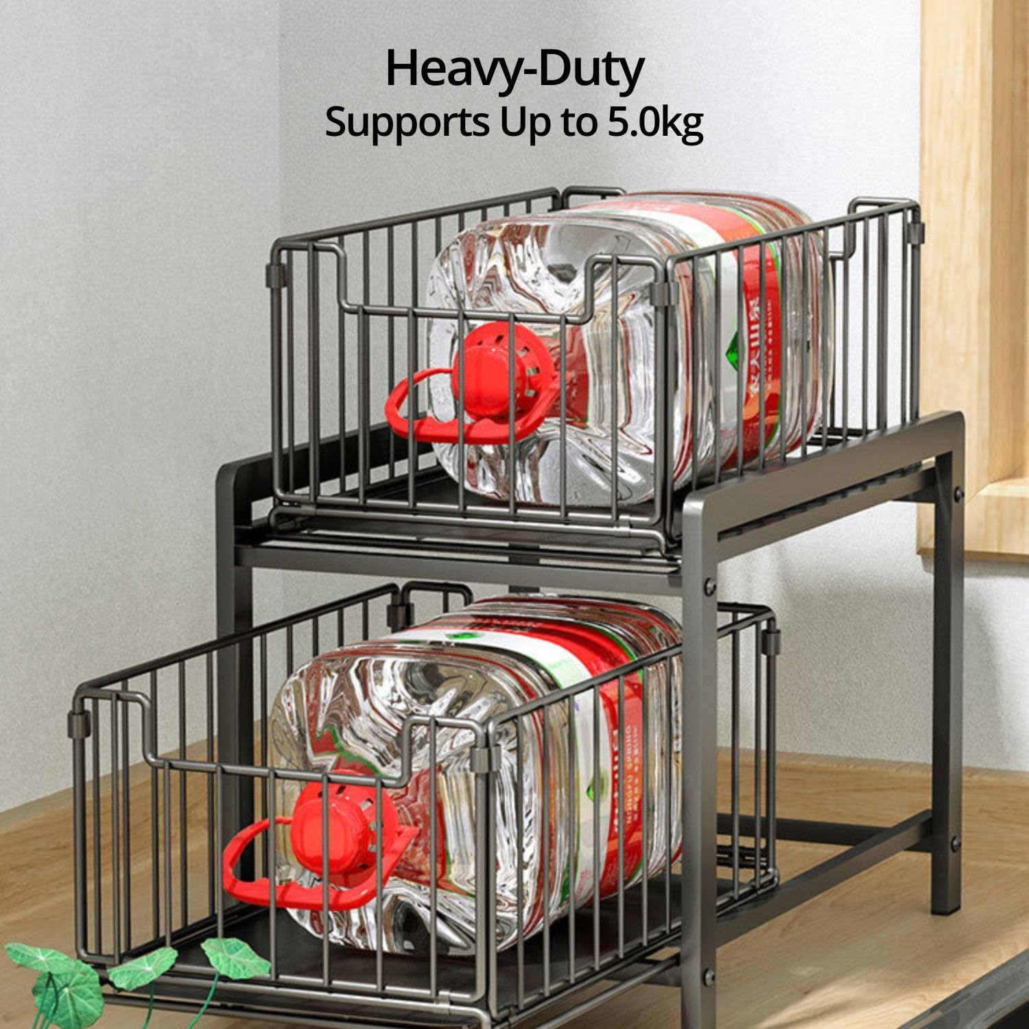 Gominimo under Sink Stackable Organizer Pull Out Sliding Drawer Cabinets, Multi-Purpose under Sink Shelf for Kitchen and Bathroom/Cabinet Drawers, Black image number 3