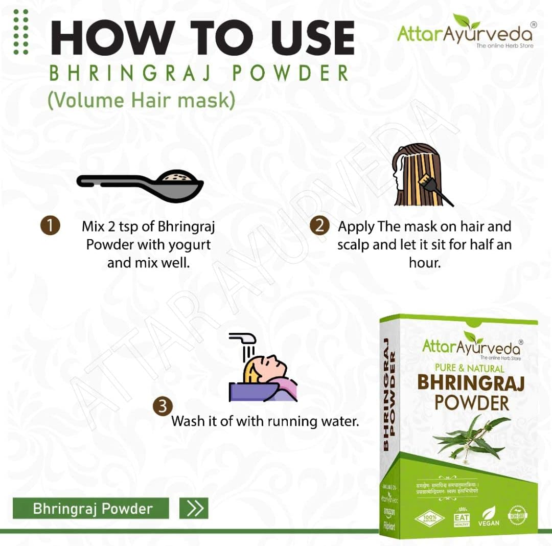 Attar Ayurveda Natural False Daisy/Bhringraj/Bhringrajasava/Bringaraja Powder for Hair Loss & Promotes Hair Growth No Preservative and Chemicals 3.5 Oz