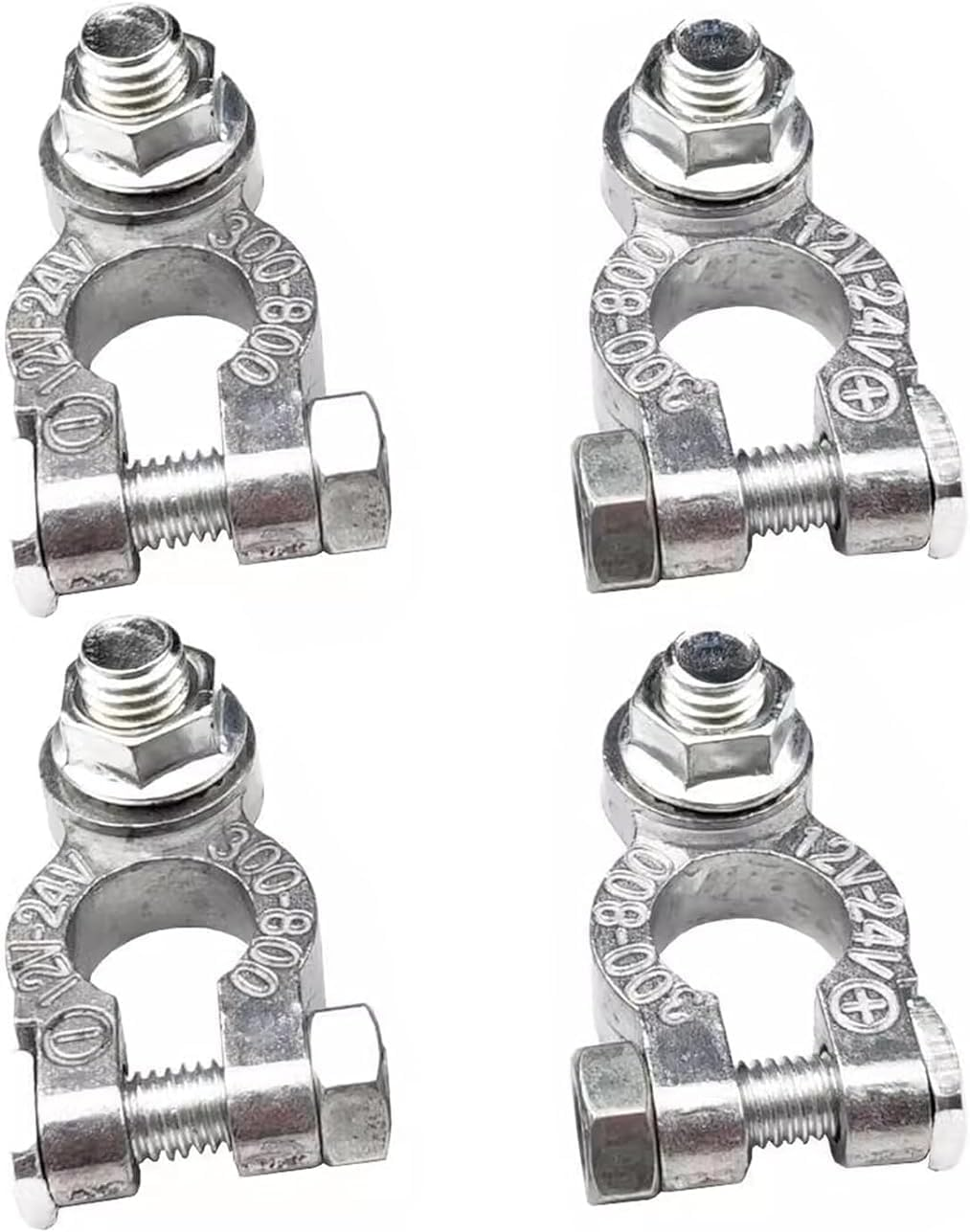 2 Pairs Car Battery Terminal, 12V/24V Universal Heavy Duty Stud Type Battery Connector Clamp for Car Positive Negative Post Nut Replacement for Marine Car Boat Rv(Silver) image number 3