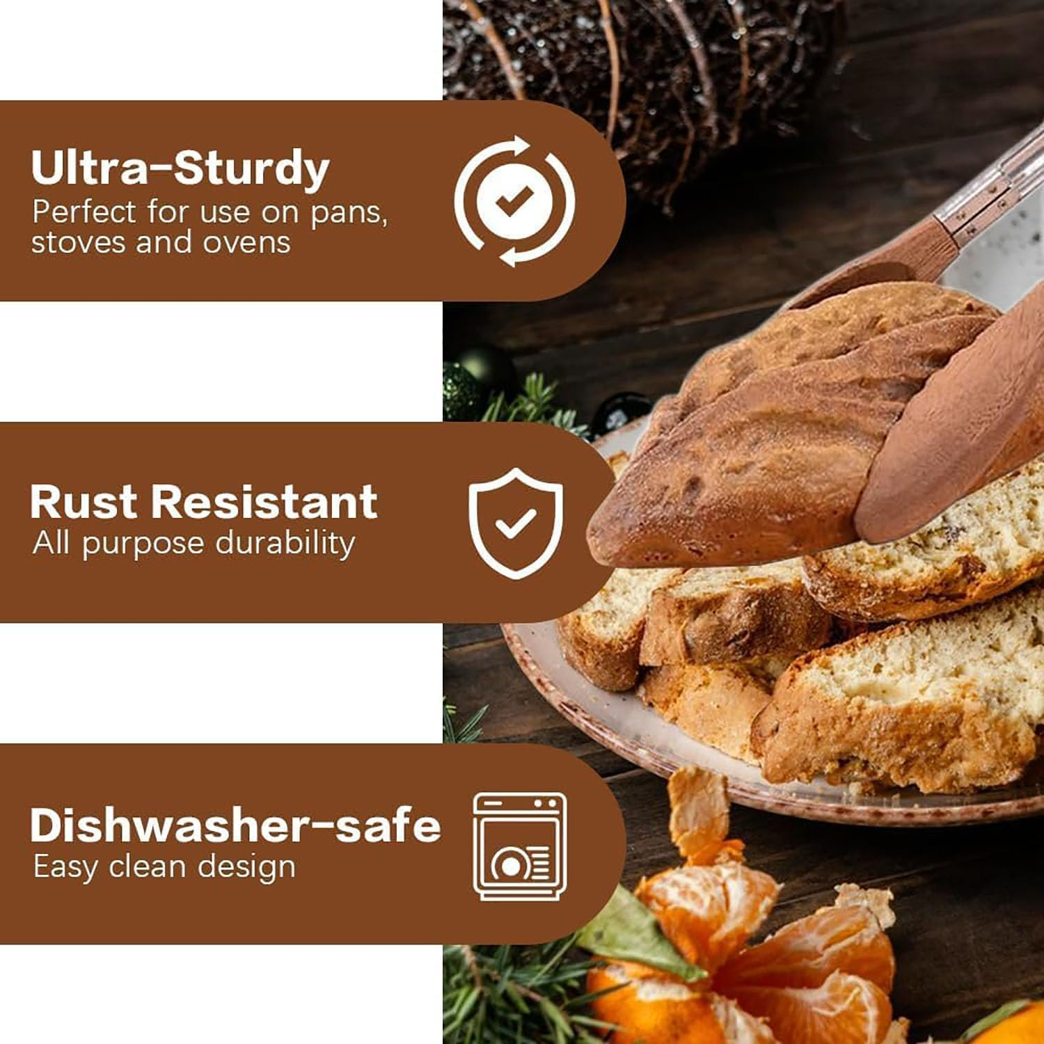 BEANPRECOY 2 Pack 15 Inch Walnut Wooden Kitchen Tongs for Cooking, BBQ & Salad Natural Wooden Tips for Toaster, Bread, Pickles Durable & Heat-Resistant Utensils image number 1