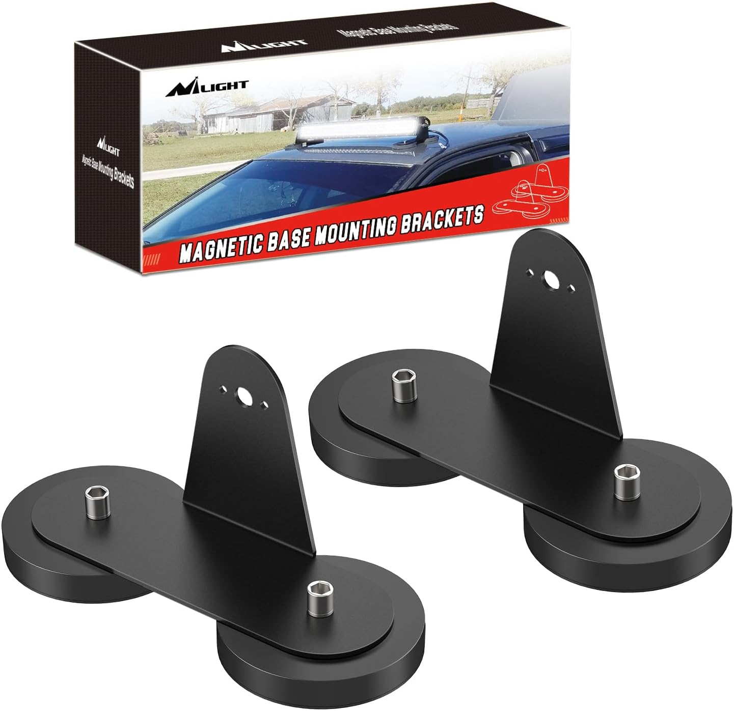 Nilight 2PCS Magnetic Base LED Light Bar Mounting Brackets, Powerful Sucker Holder for Straight Curved Side-Mounted Light Bar Mounting on Hood Roof image number 2