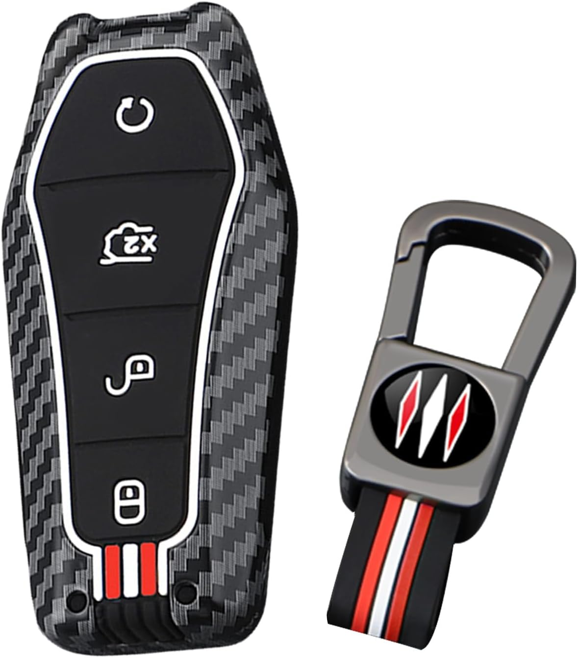 Ontto Car Key Cover Fit for BYD Atto 3 Dolphin Seal U Dm-I Sealion 7 Sealion 6 Shark 6 Carbon Fiber Metal 4 Buttons Key Fob Holder Case Keychain Keyring Shell Accessories Red Blue 2