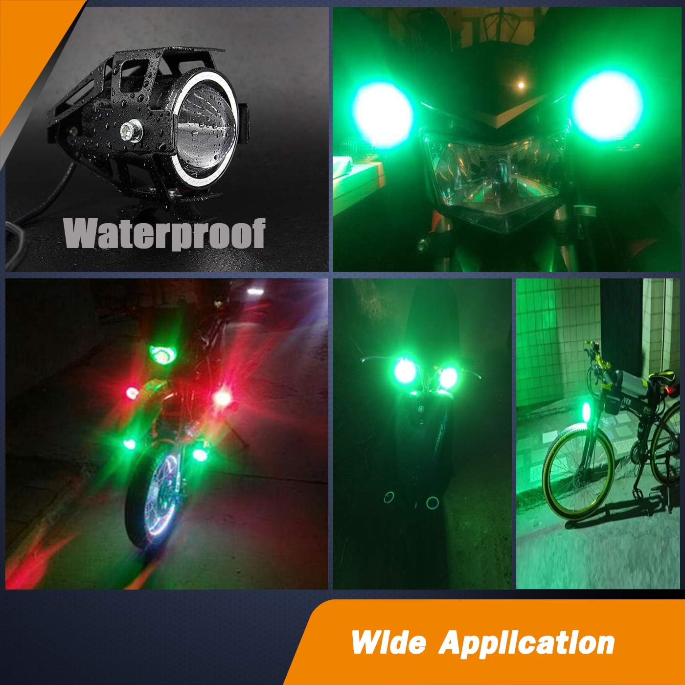 Motorcycle LED Fog Lights U7 Spotlight Daytime Running Lights with Green Angel Eyes Halo Ring and Switch 2-Sets - Green image number 2