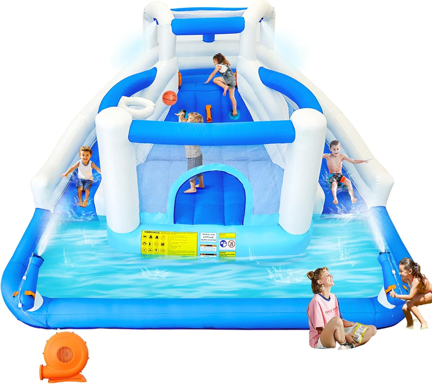 Inflatable Water Park with Blow up Water Slides, Trampoline, Basketball Hoop and 2 Water Cannons Outdoor Kids Water Slide for Garden and Party Use image number 3