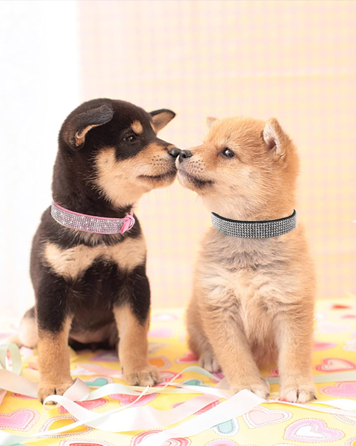 Dog Collar for Small Dogs, Adjustable Leather Suede Bling Dog Collars，Pink Dog Collar Cat Collar, Rhinestone Dog Collar(S, Pink)