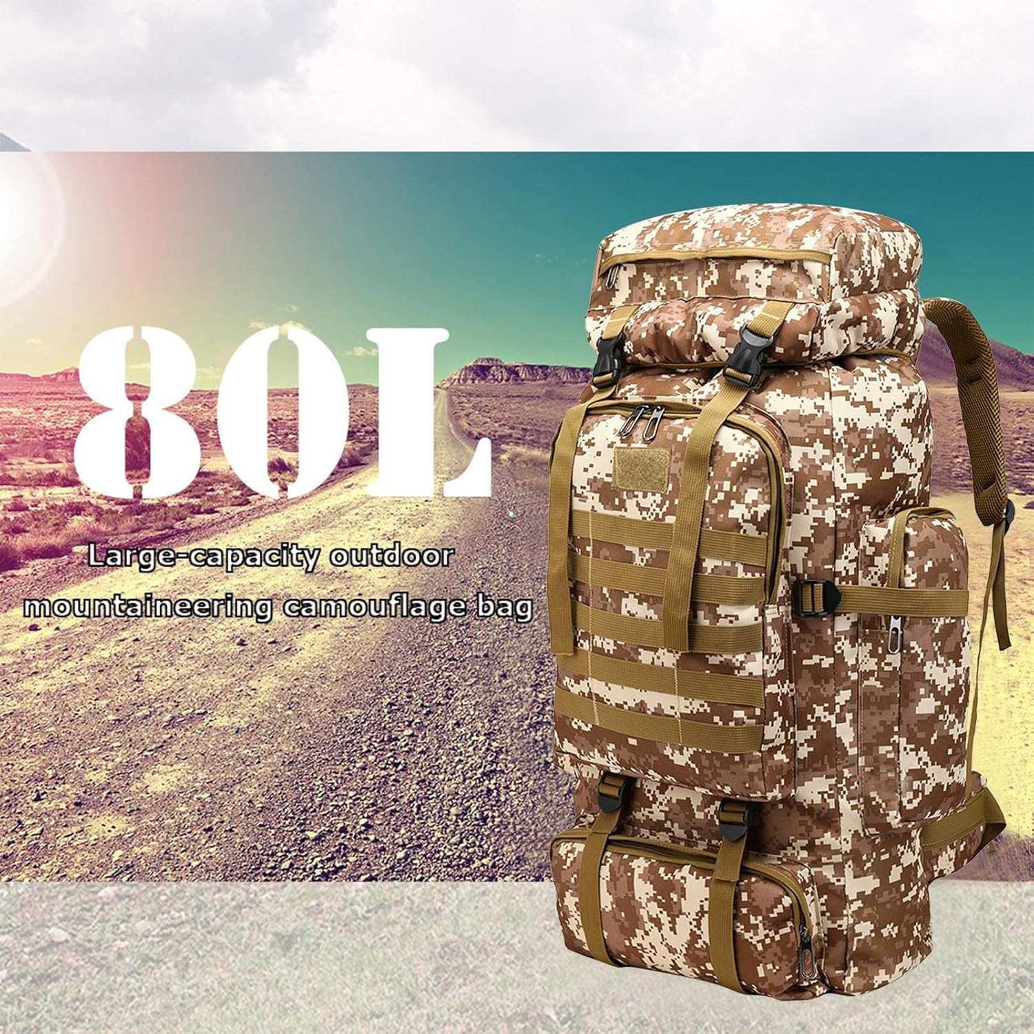 Assault Pack - Water Resistant 80L Large Capacity Rucking Backpack,Army Camping Rucksack for Wilderness Survival, Camping, and Hunting Jmedic - Jungle Digital image number 2