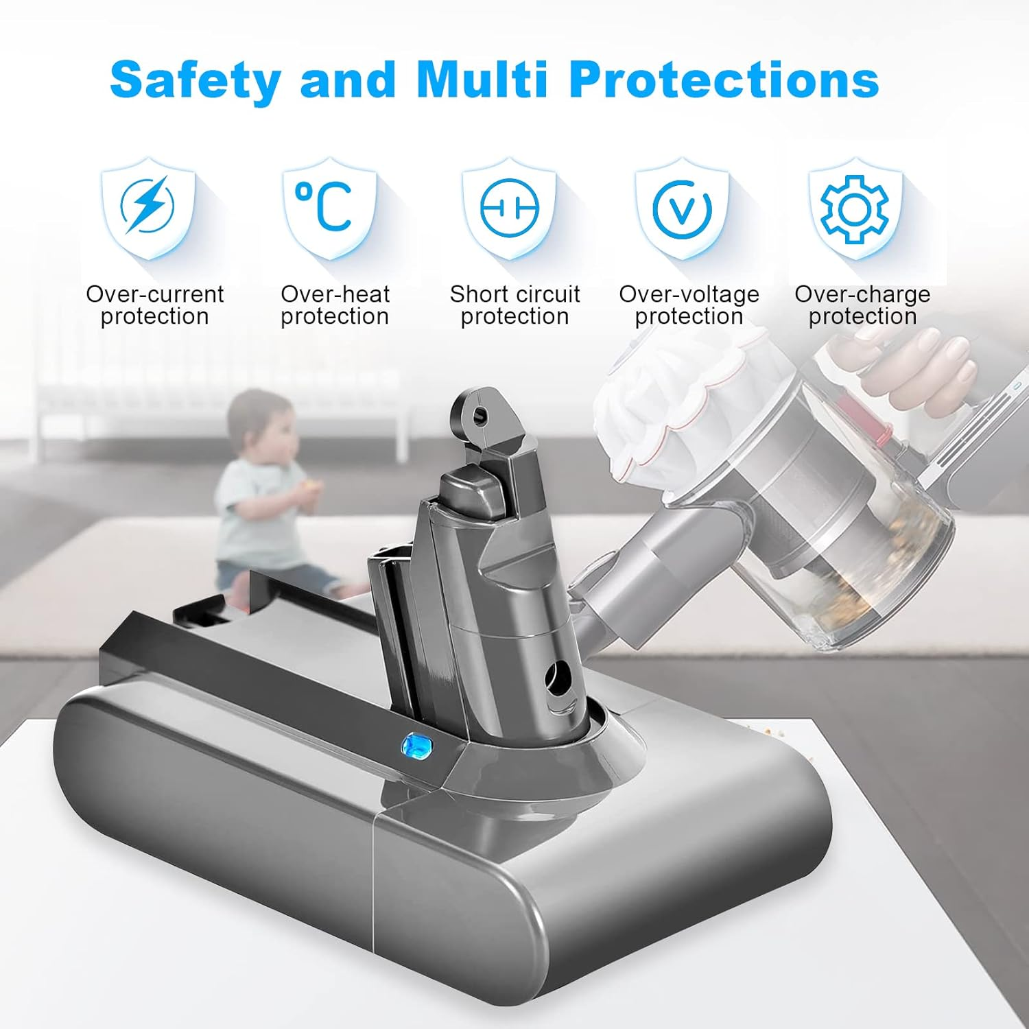 V6 Battery Replacement Compatible with Dyson V6 DC58 DC59 DC61 DC62 DC72 DC74 Absolute Animal Motorhead Slim SV03 SV04 SV05 SV06 SV07 SV09 Cordless Handheld Vacuum, 21.6V 4000Mah Lithium Battery image number 3