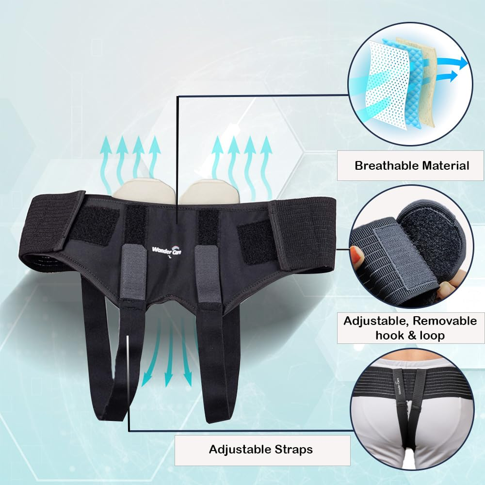 Wonder Care Inguinal Hernia Support Post-Surgery. Pain Relief Truss Brace for Double Inguinal or Sports Hernia with 2 Removable Compression Pads & Adjustable Groin Straps-Large image number 2