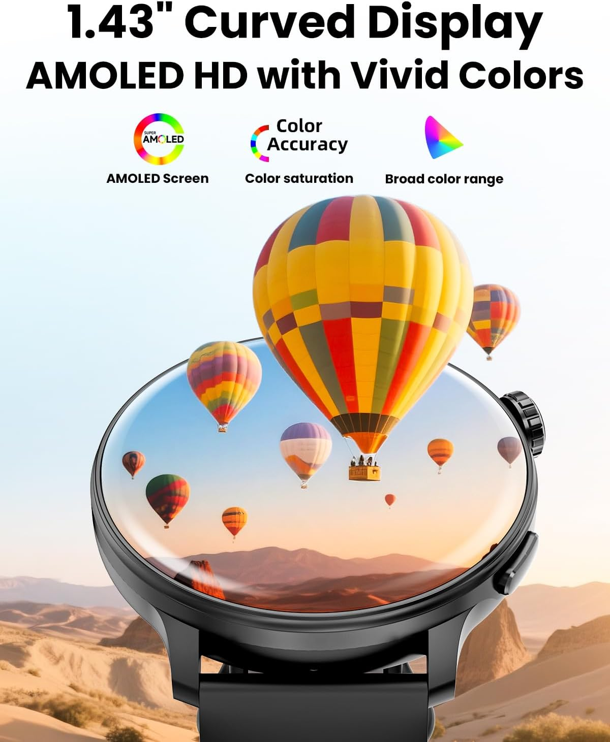 Smart Watch GPS, 1.43" AMOLED Screen Smart Watch for Men/Women Fitness Tracker, Military Smartwatches Compass，Compatible with Android & Ios (Bluetooth Call Answer/Dial), Multiple Sports Modes image number 1