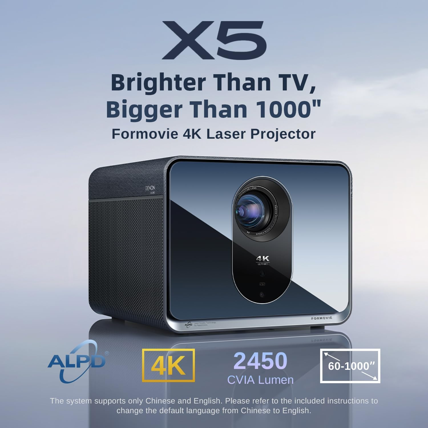 Formovie X5 Laser Projector 4K, 2450 CVIA Lumens, up to 1000&rdquo;, ALPD Tech, 4K UHD Home Theater Cinema Smart Projector, HDR10+, with Wifi Bluetooth, 2X12W+6W Dolby Audio [Only Chin. Eng. Supported] image number 3