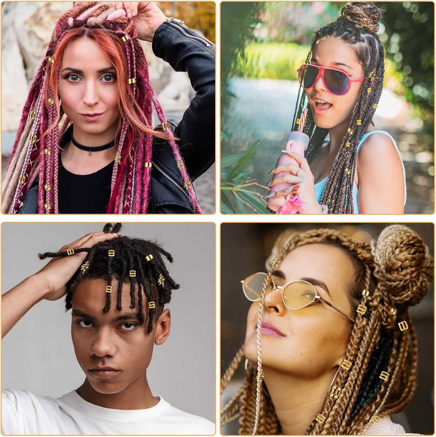 Prasacco 50Pcs Gold Hair Jewelry for Braids, Loc & Dreadlocks - 5 Styles, Luxury Gold Rings & Cuffs - Adult Women'S Hair Clip Accessories image number 4