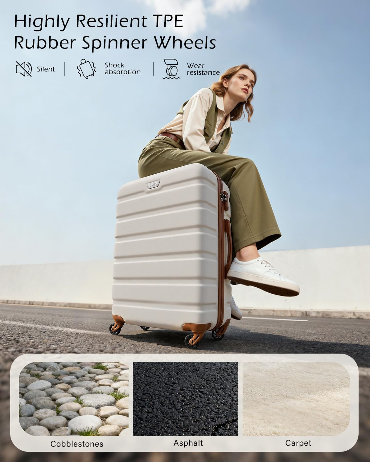 COOLIFE Luggage ABS+PC Lightweight Hard Shell Carry on Suitcase with TSA Lock and 4 Durable Spinner Wheels, White/Brown, 24 Inch