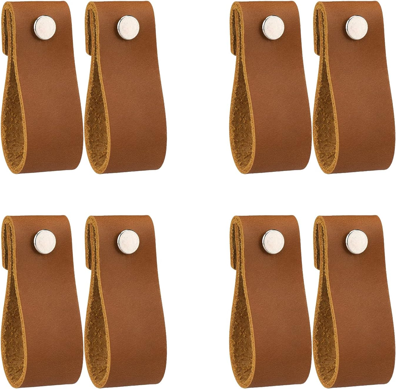 Lazakay Leather Drawer Pulls - 8 Pcs Leather Dresser Knobs, Handmade Pure Leather Handles for Cabinet, Doors and Drawers (Brown)