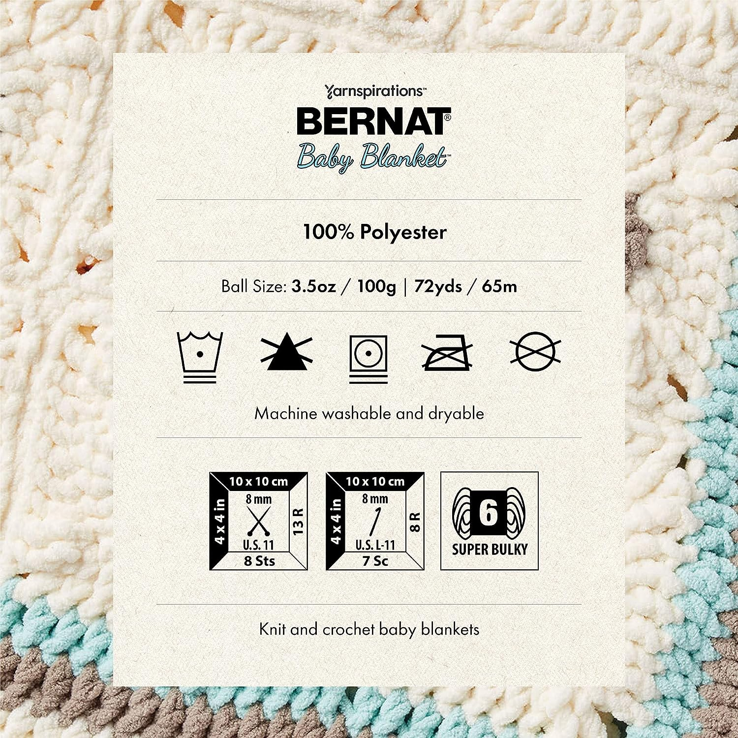 Bernat Baby Blanket Baby Blue Yarn - 3 Pack of 100G/3.5Oz - Polyester - 6 Super Bulky - 72 Yards - Knitting/Crochet image number 5