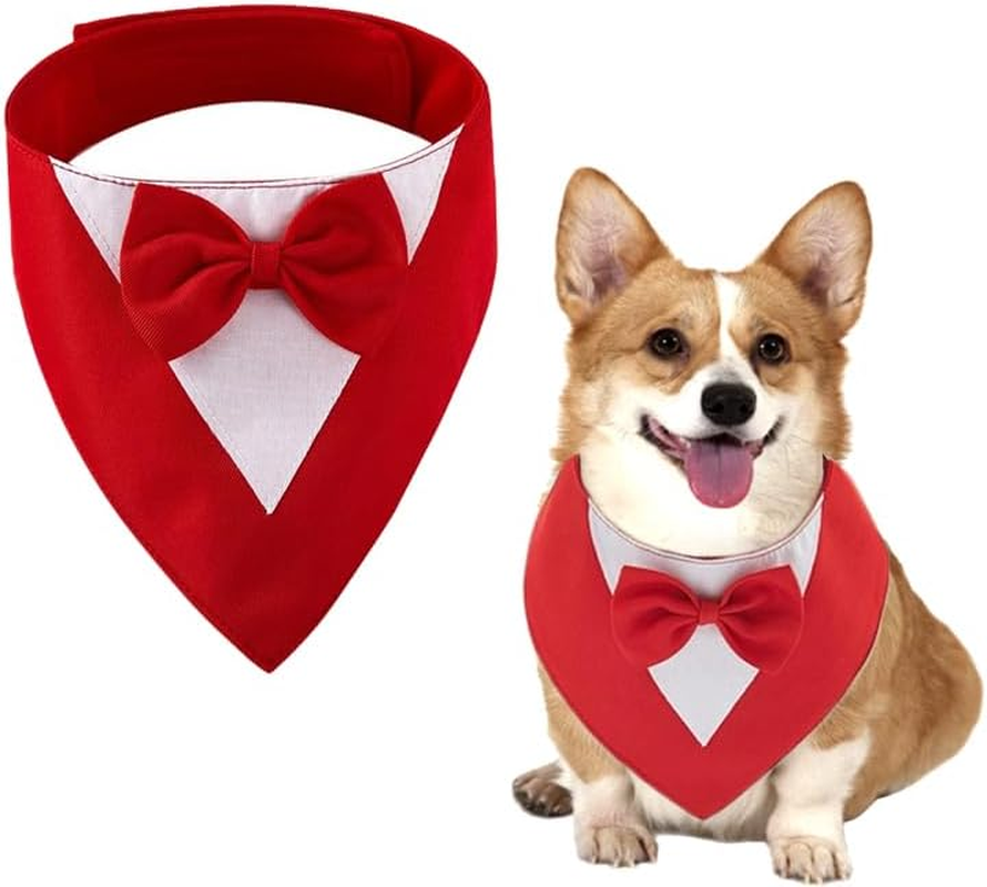 Aoozleny Dogs Tuxedo Formal Cats Wedding Bandana Dog Collar with Bow Tie Cat Birthday Costume Valentines Outfit Pet (RED, S)