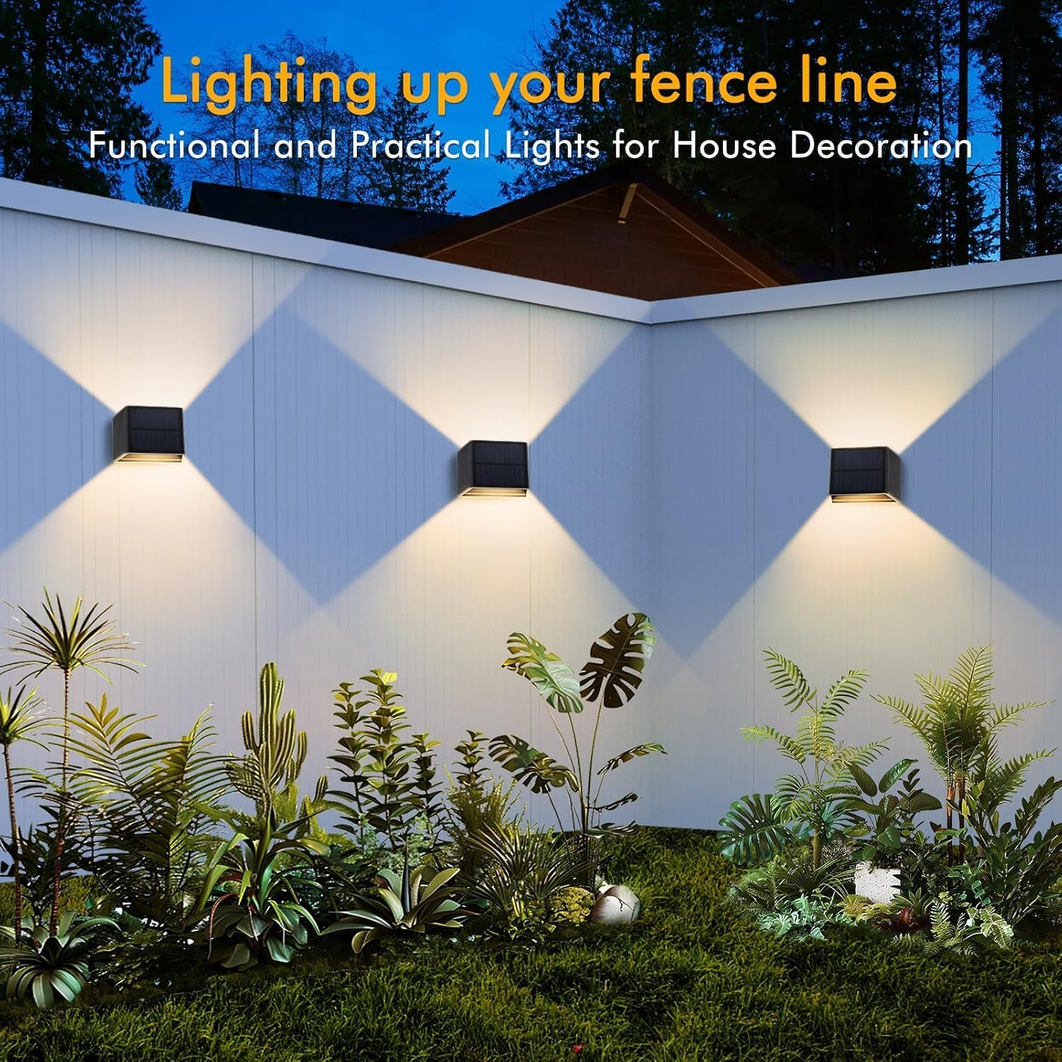 T-Sun Solar Wall Lights Outdoor, Warmwhite 3000K, 4-Pack,Waterproof up & down Wall Sconces with Adjustable Beam Angle, Solar Deck Lights for Porch, Garage, Fence, Courtyard, Stairs image number 1