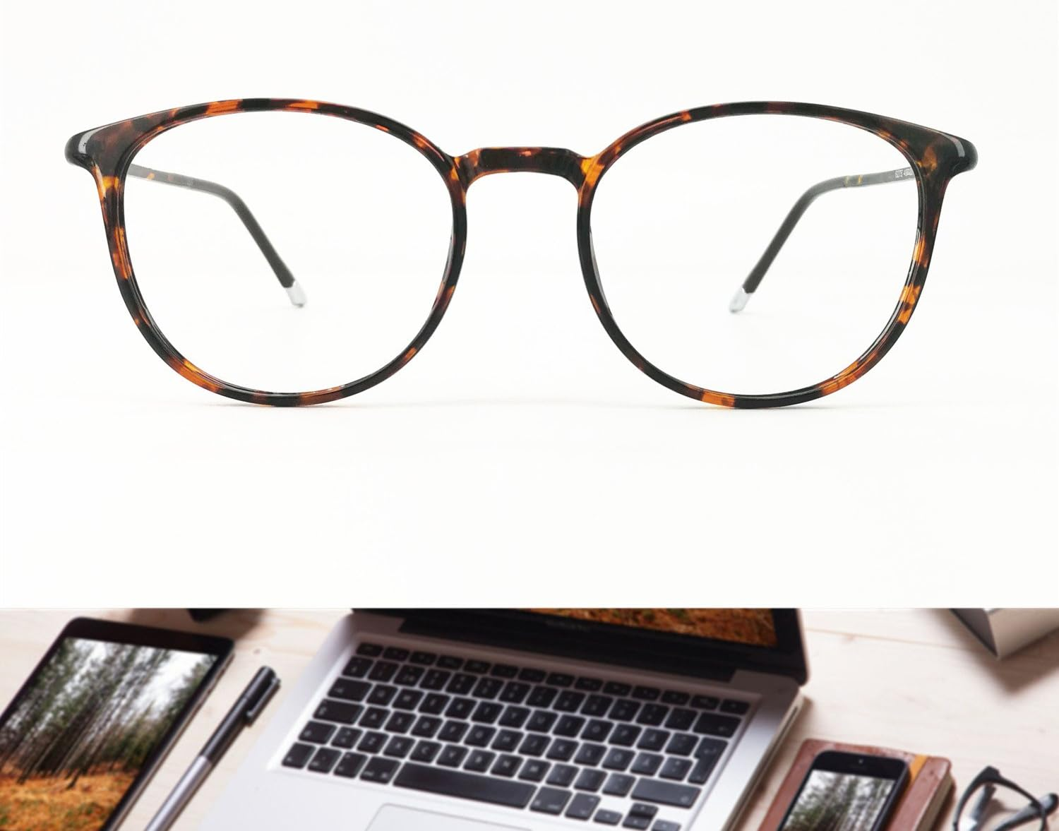 Blue Light Reading Glasses round Frame Spring Hinge Block UV Reduce Digital Eye Strain Comfortable Fit - 0.5 X, Tortoise image number 4