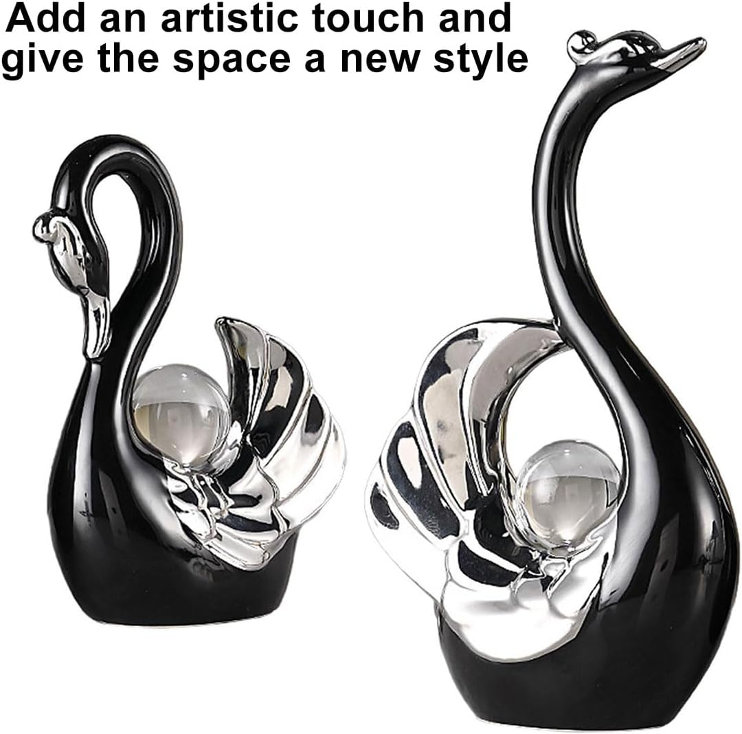 AIMALL 2PCS Ceramic Swan Ornament Set Black and White Modern Figurines for Living Room, Bedroom, TV Cabinet, Coffee Table or Wedding Centrepiece Home D&eacute;cor Display - Black image number 6