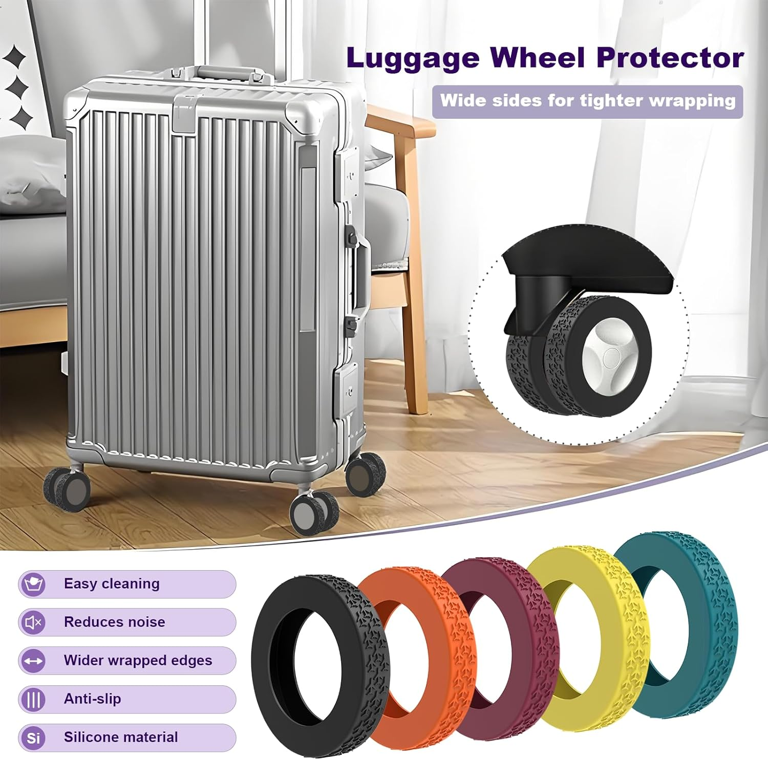 8Pcs Luggage Wheel Covers,Silicone Suitcase Cover for 2-2.4'' Spinner Wheel, Carry on Luggage Wheels Protector,Upgrade Suitcase Wheels Protective,Essential Travel Accessories (Midnight Blue-F) image number 2