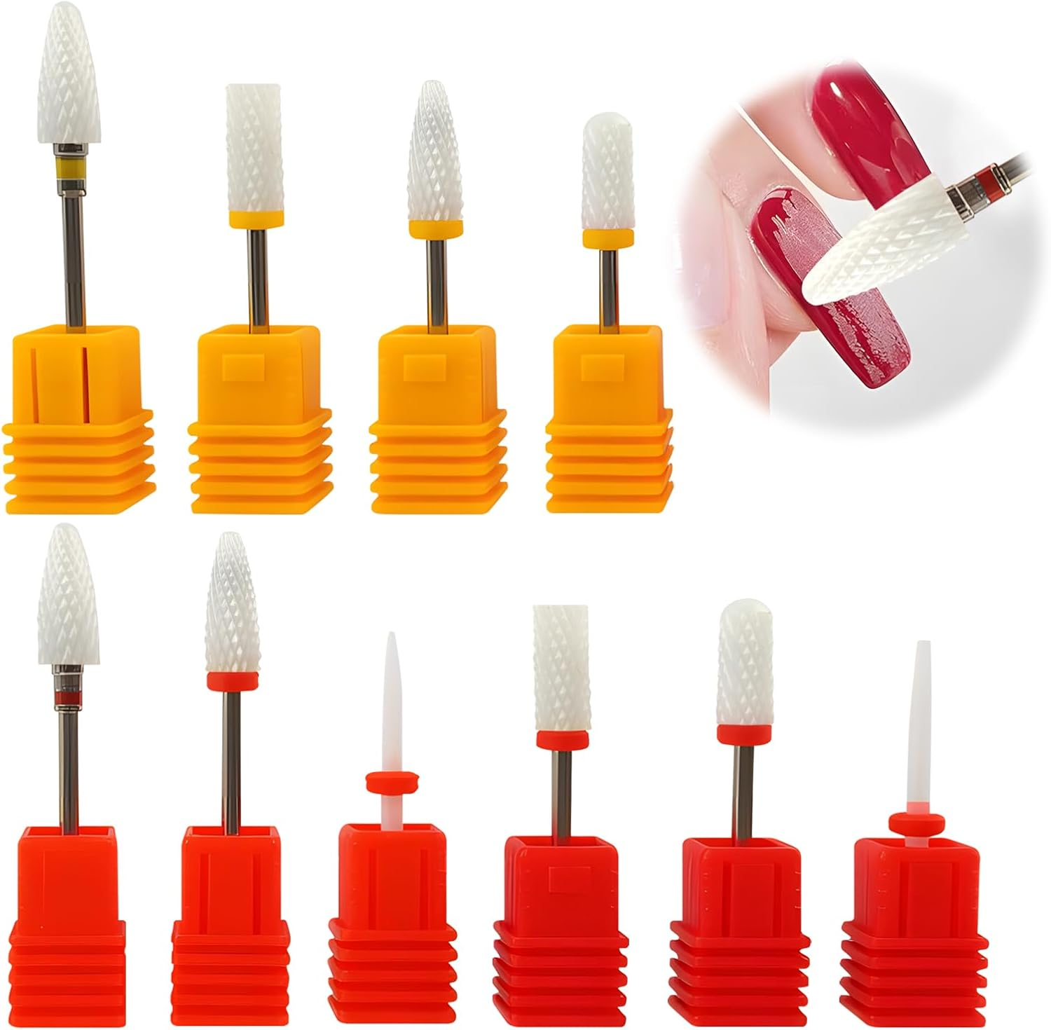 10 Pcs Nail Drill Bits, Ceramic Acrylic Nail File Drill Bit Set, Electric Nail File Accessories for Acrylic Manicure & Pedicure, Versatile Nail Tools, Cuticle Bits for Home & Salon Use image number 4