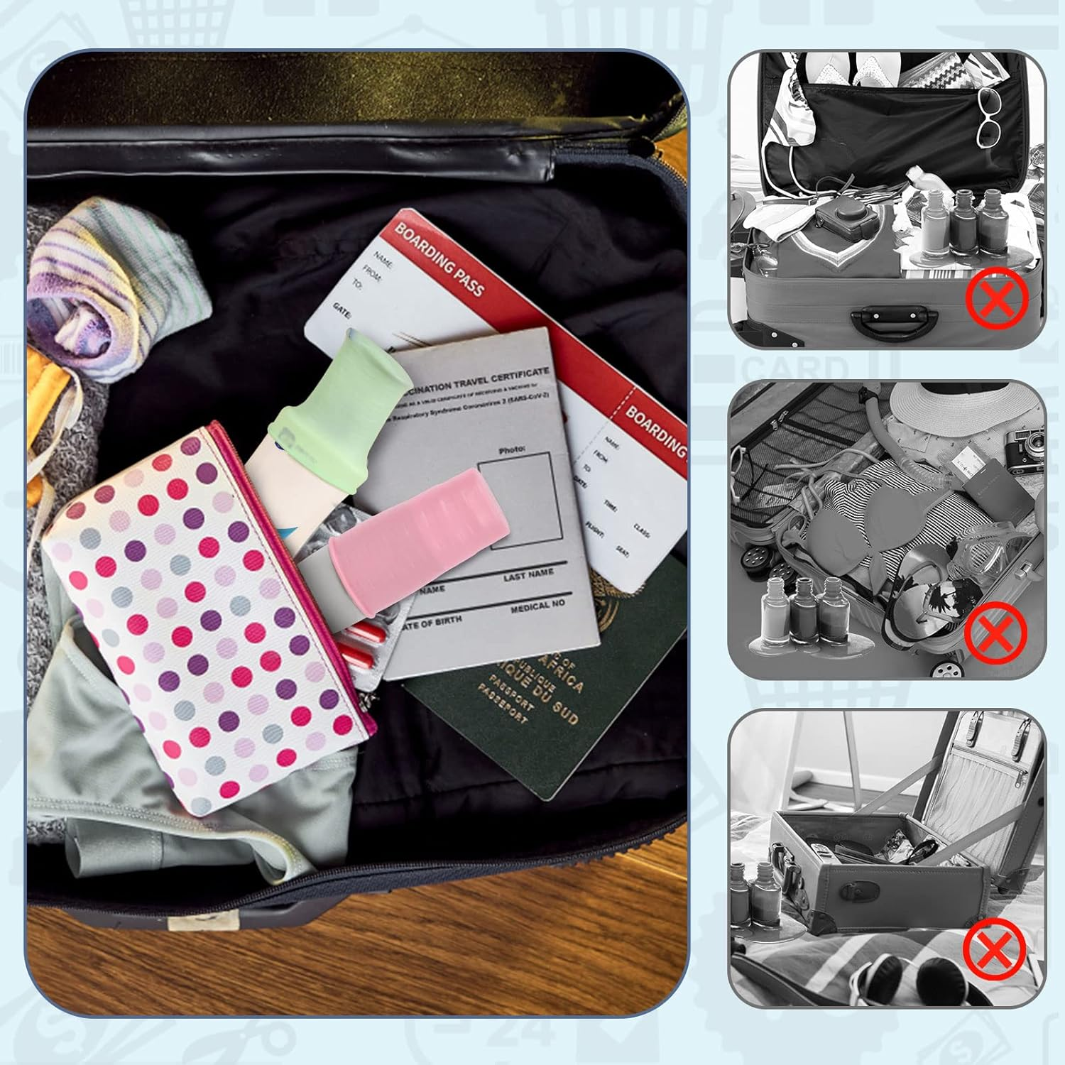 8Pcs Elastic Sleeves for Travel, Silicone Leak Proof Sleeves Reusable Toiletry Leak Covers Travel Container Sleeves Accessories for Shampoo Lotion Bottle (2 Styles) image number 5