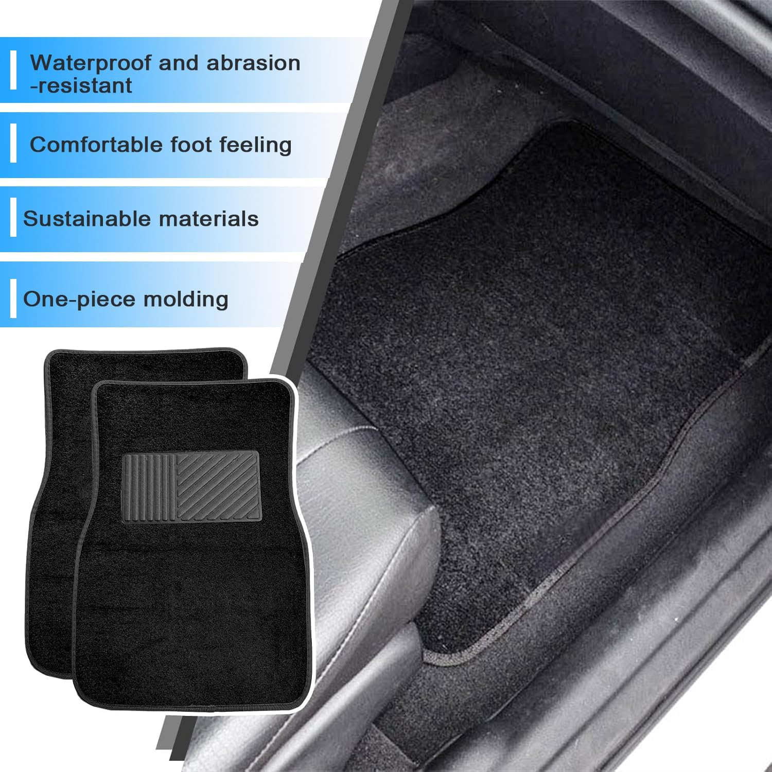 4Pcs All Weather Carpet Vehicle Floor Mats Carpet Floor Mats for Cars Universal Fit Automotive Floor Mats All Purpose Car Floor Mats Carpet Protector Mat for Most Sedan SUV Truck Floor Mats (Black) image number 2
