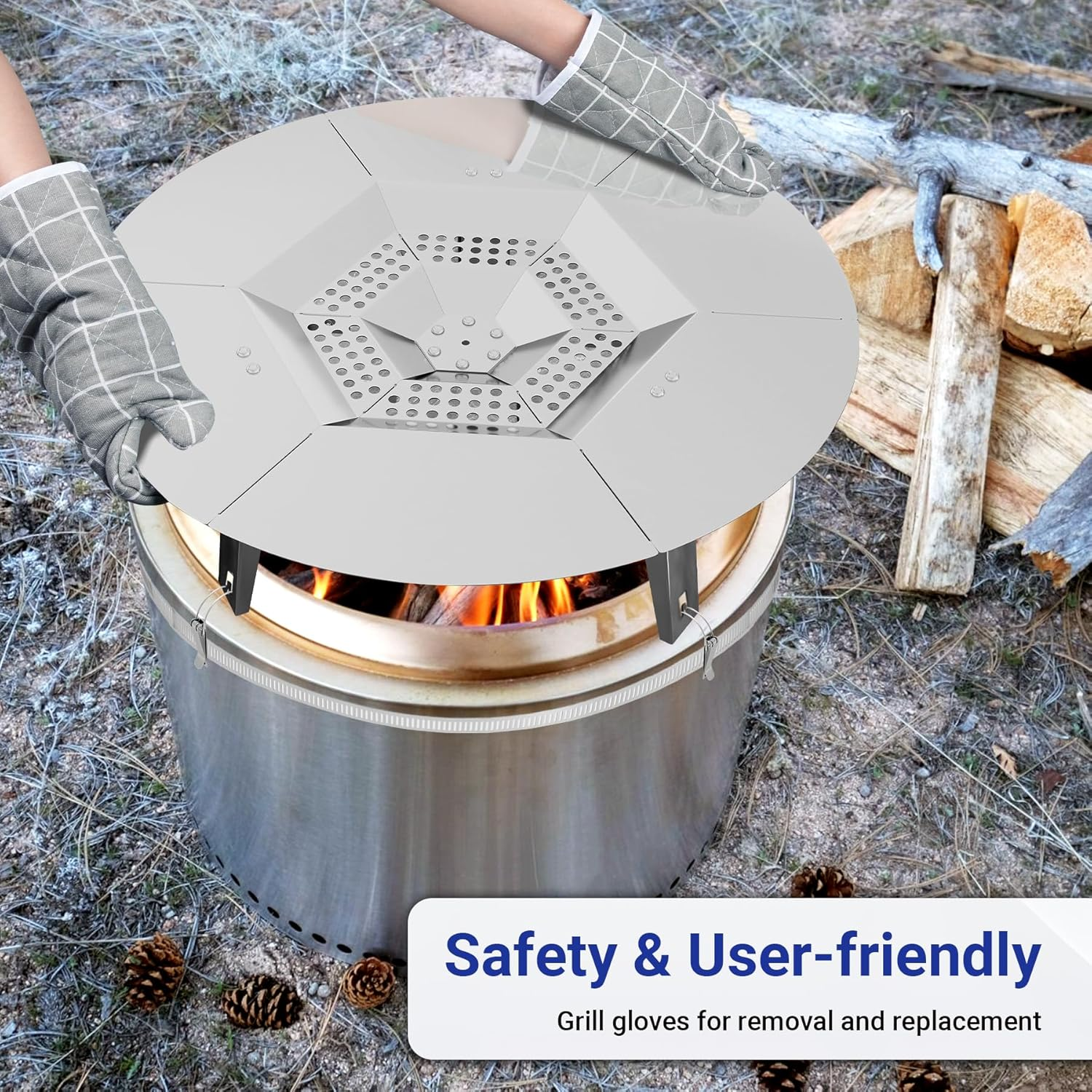 Heat Deflector Fit for Solo Stove Ranger 15", 304 Stainless Steel Heat Diffuser for Ranger Fire Pit with Grill Gloves & Fix Hoop, Capture and Redirect Warmth, Camping Accessory image number 1