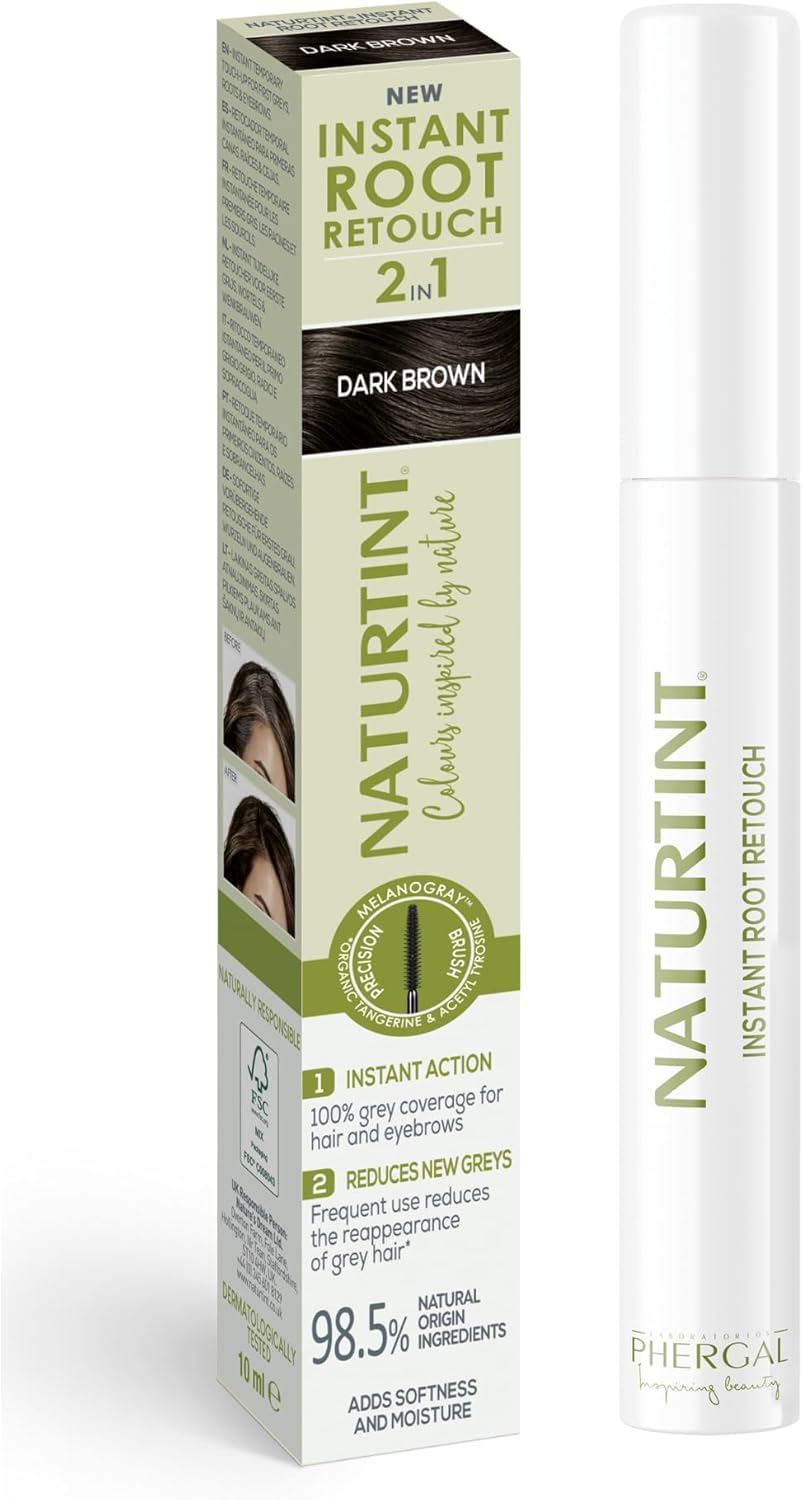 Naturtint Instant Root Retouch | Temporary Grey Hair Touch-Up for Roots and Eyebrows | Practical and Comfortable Thanks to the Brush | 98.5% Natural Ingredients | Light Brown | 10 Ml