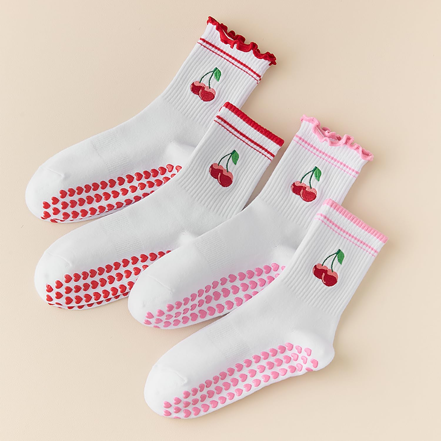 Pilates Socks with Non-Slip Grips Yoga Grippy Barre Workout Athletic Crew Anti-Slip Grip Socks for Women