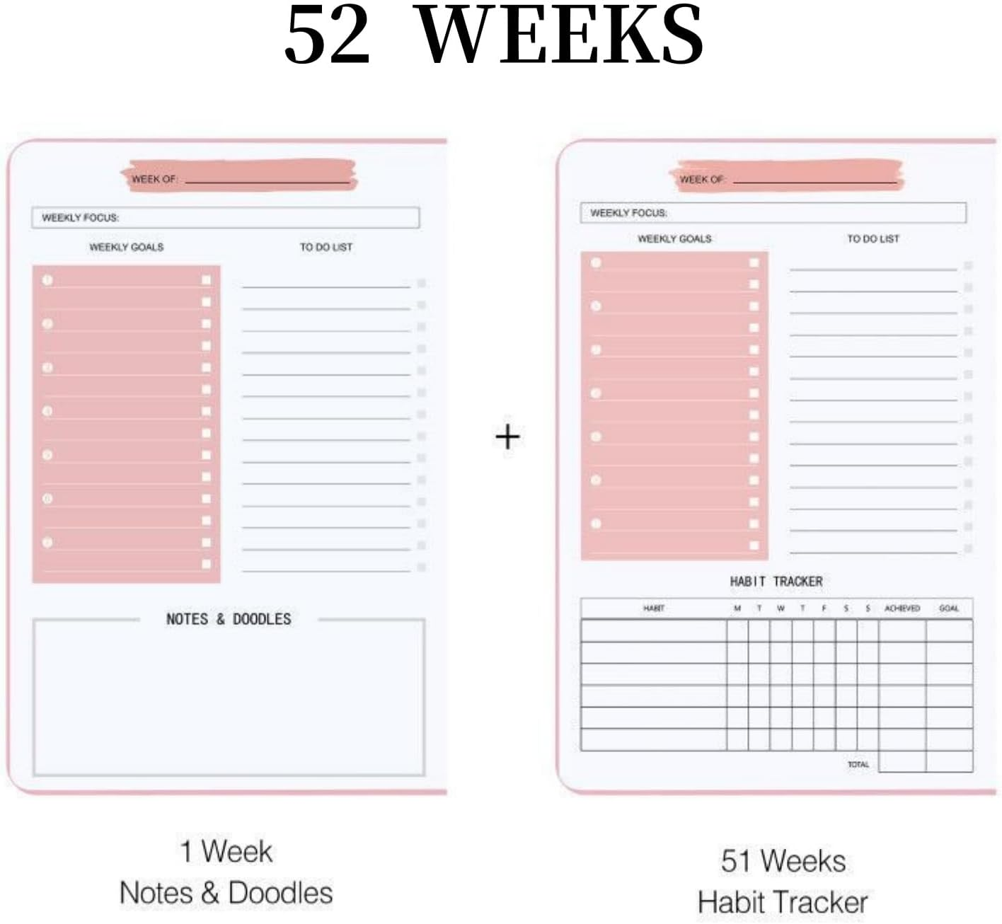 MEZOKUCEL Weekly Planner Notebook 52 Weeks Undated for Students, Work & Fitness A5 Productivity Organizer with To-Do Lists & Checklists 52 Pages for Time Management & Goal Tracking (Blue) image number 2