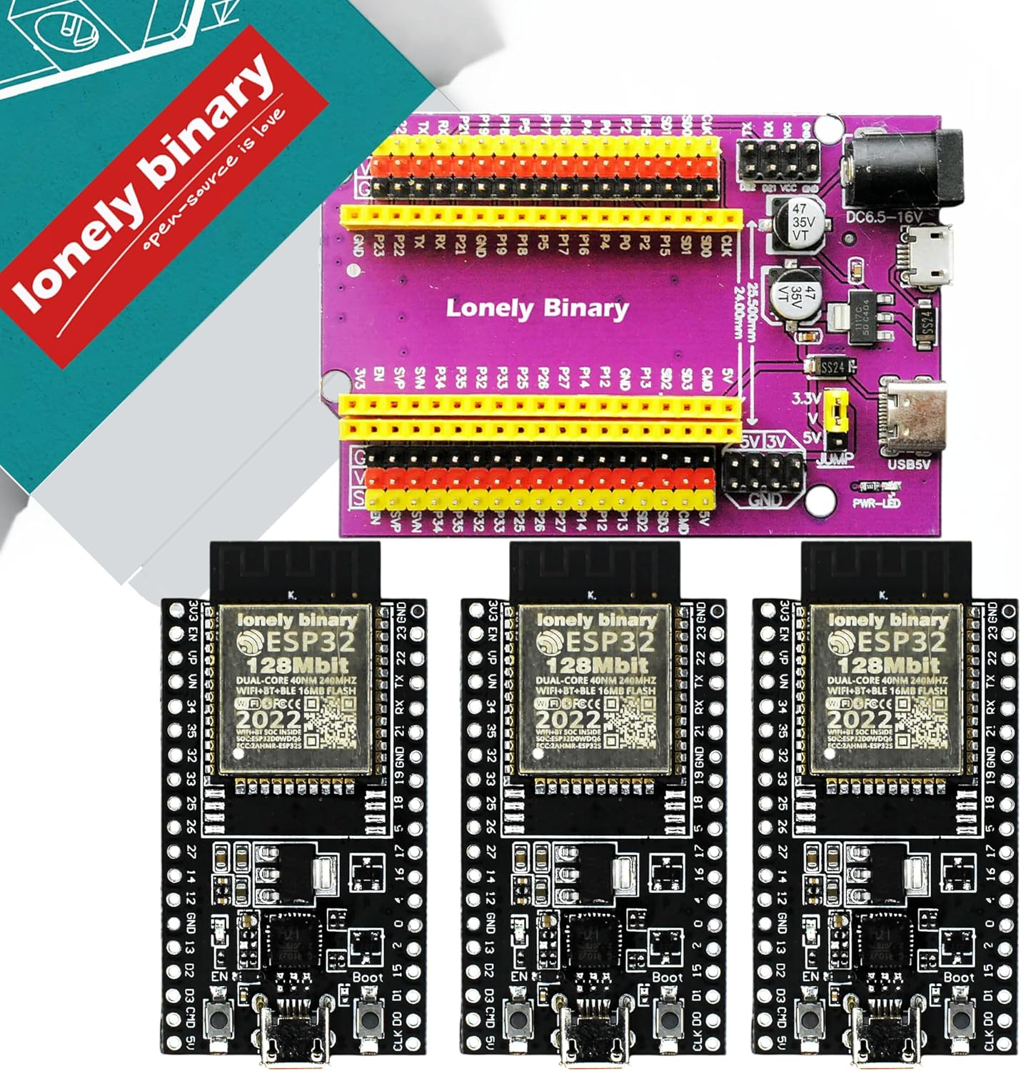 3-Pack ESP32 16MB Flash Wifi Bluetooth Development Boards and a Expansion Board Compatible with Arduino IDE and Micropython (Devkitc-16Mb[X3]+Expansion) image number 4