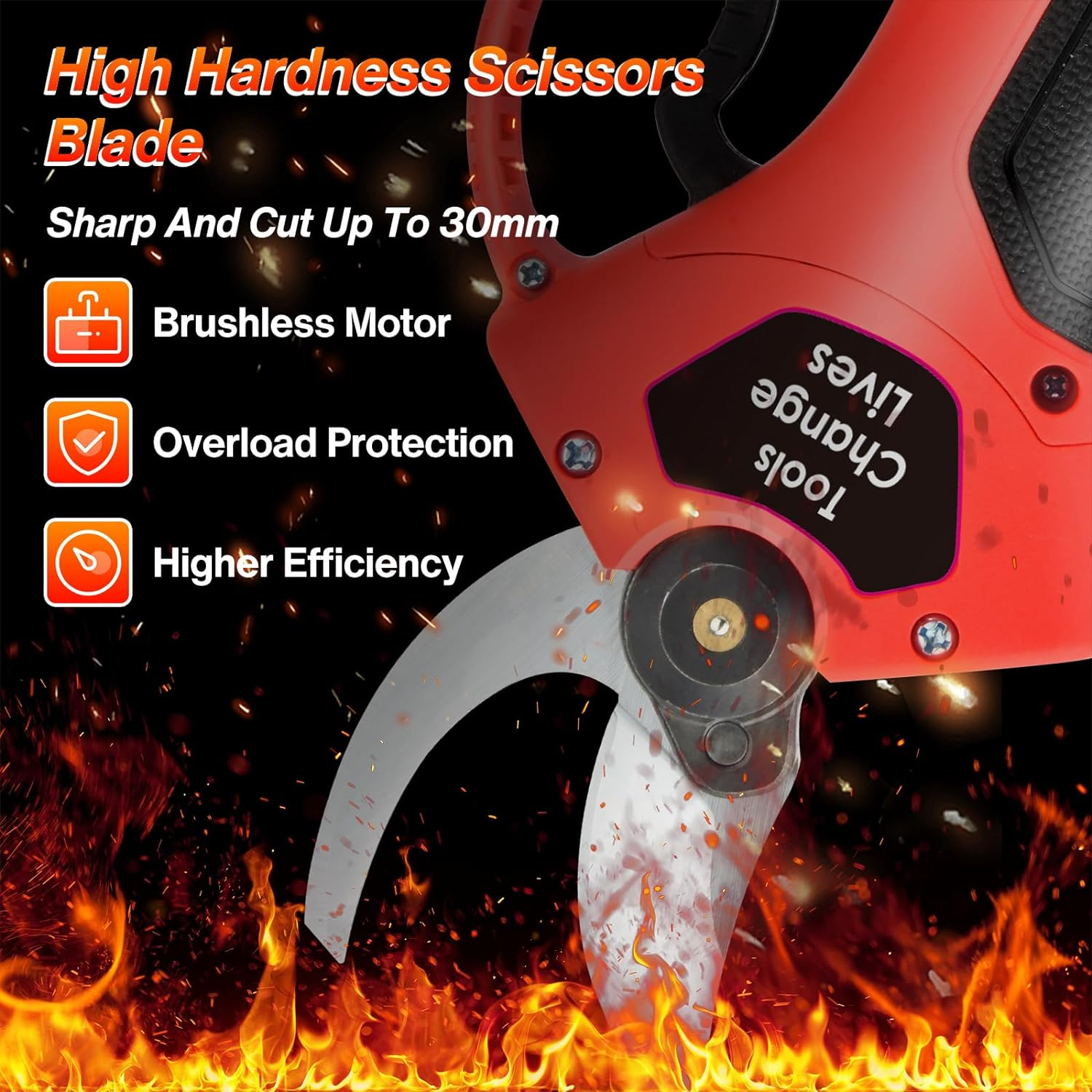 Electric Pruning Shears: 21V Portable Electric Pruner, 30Mm(1.2 Inch) Cutting Diameter, Powered Cordless Brushless Pruning with 2 Pack 2.0Ah Lithium-Ion Battery for Tree Branch, Sk5 Blades image number 2