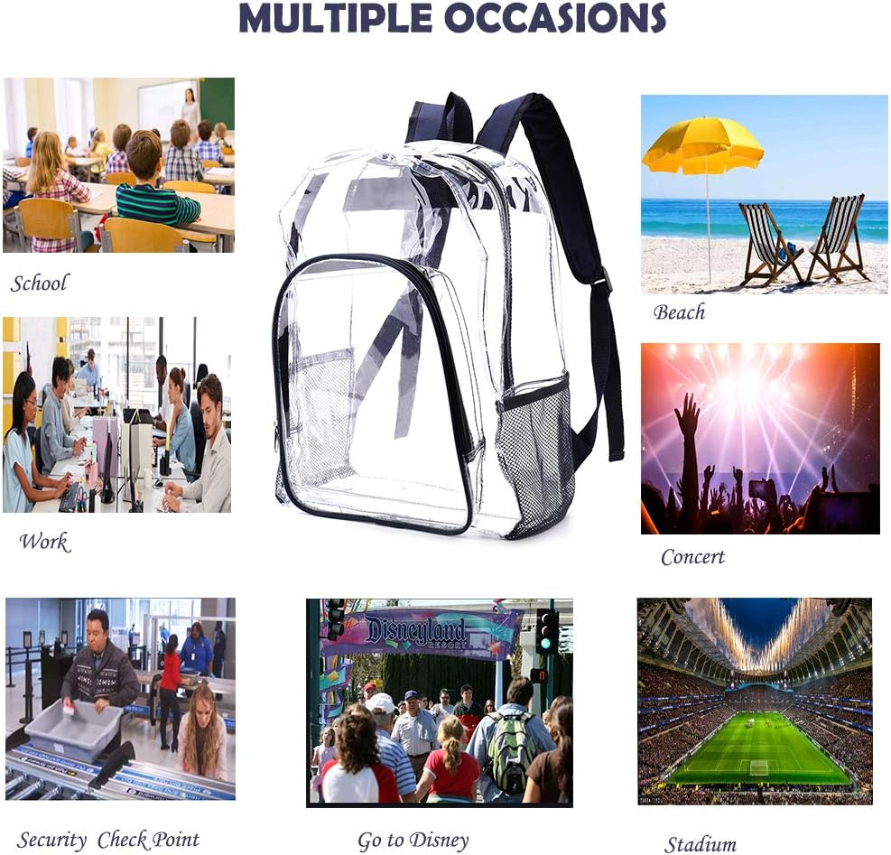 Heavy Duty Transparent Clear Backpack See through Backpacks for School Security Travel College, Navy Blue, Large, Clear - Turquoise image number 3
