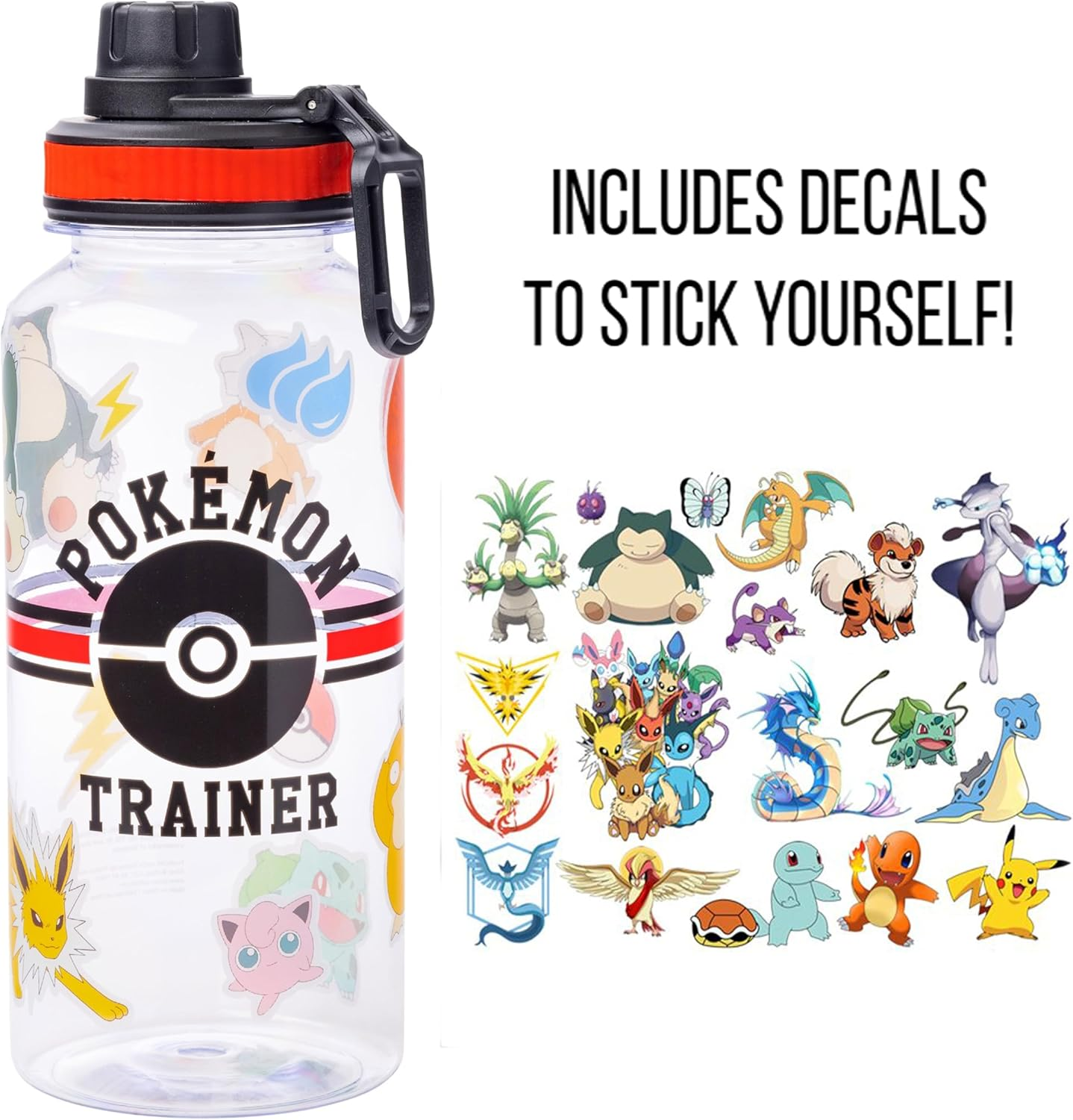 Silver Buffalo Pokemon Trainer Icons Twist Spout Plastic Water Bottle with Stickers You Stick Yourself, 32 Ounces image number 2