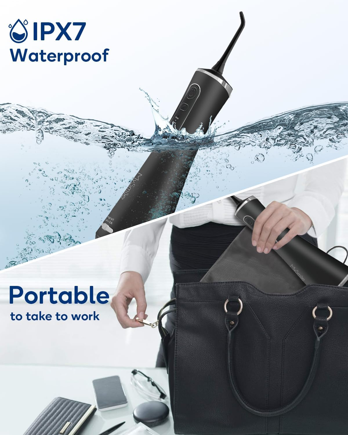 Mysmile LP211 Cordless Advanced Water Flosser for Teeth, 5 Cleaning Modes Rechargeable Power Dental Flosser 8 Replacement Jet Tips IPX 7 Waterproof Dental Irrigador with Portable Travel Storage Pouch (Black) - Pink image number 6