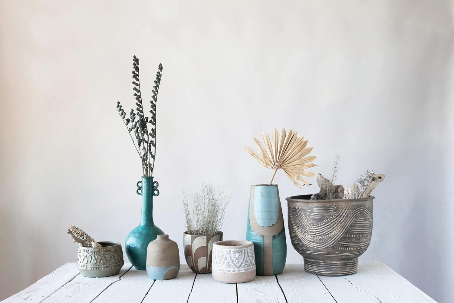 Creative Co-Op Embossed Stoneware Reactive Glaze Finish (Holds 4" Pot/Each One Will Vary) Planter, Green image number 4