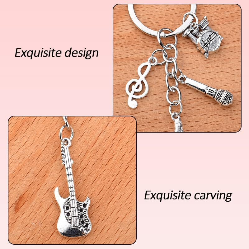 YALLNASL Music Themed Keychain for Musicians, Singers, Drummers & Guitarists - Silver, Novelty Style with Stainless Steel Music Notes & Instruments - Unisex Adults image number 6