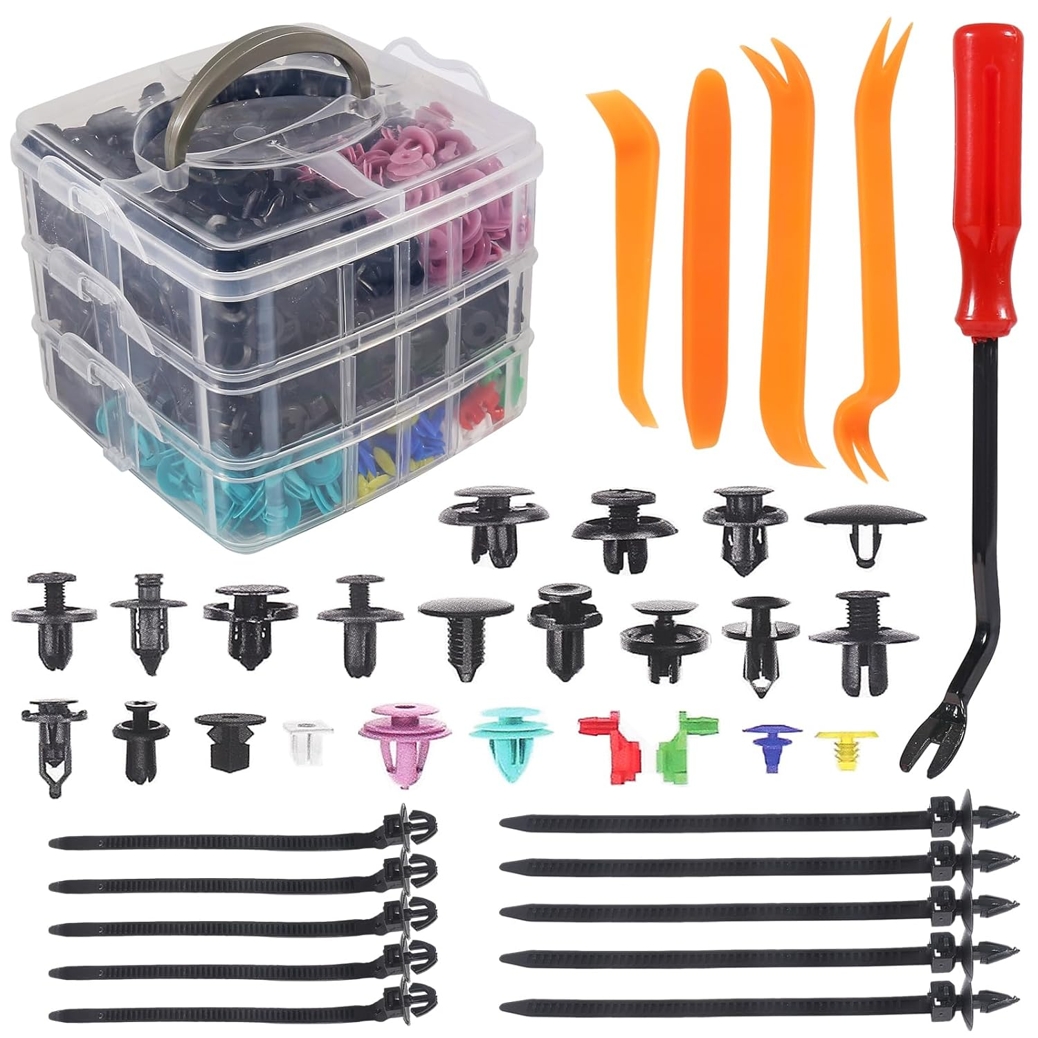 725Pcs Car Push Retainer Clips & Auto Fasteners Assortment -23 Most Popular Sizes Nylon Bumper Fender Rivets with 10 Cable Ties and Fasteners Remover for Toyota GM Ford Honda Chevy image number 4