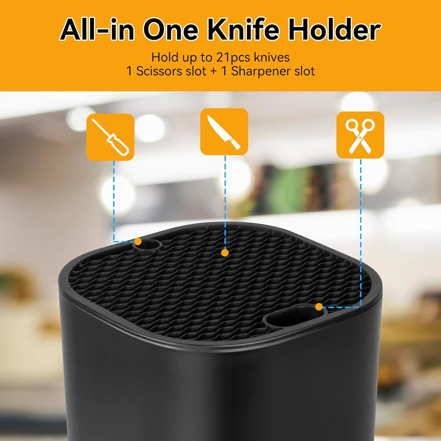 Knife Block without Knives Ninonly 2 in 1 Universal Square Knife Block for Kitchen with Scissors Slot Space Saving Detachable Knife Block Storage Holder for Protecingt Blade Easy Cleaning Black - White image number 2
