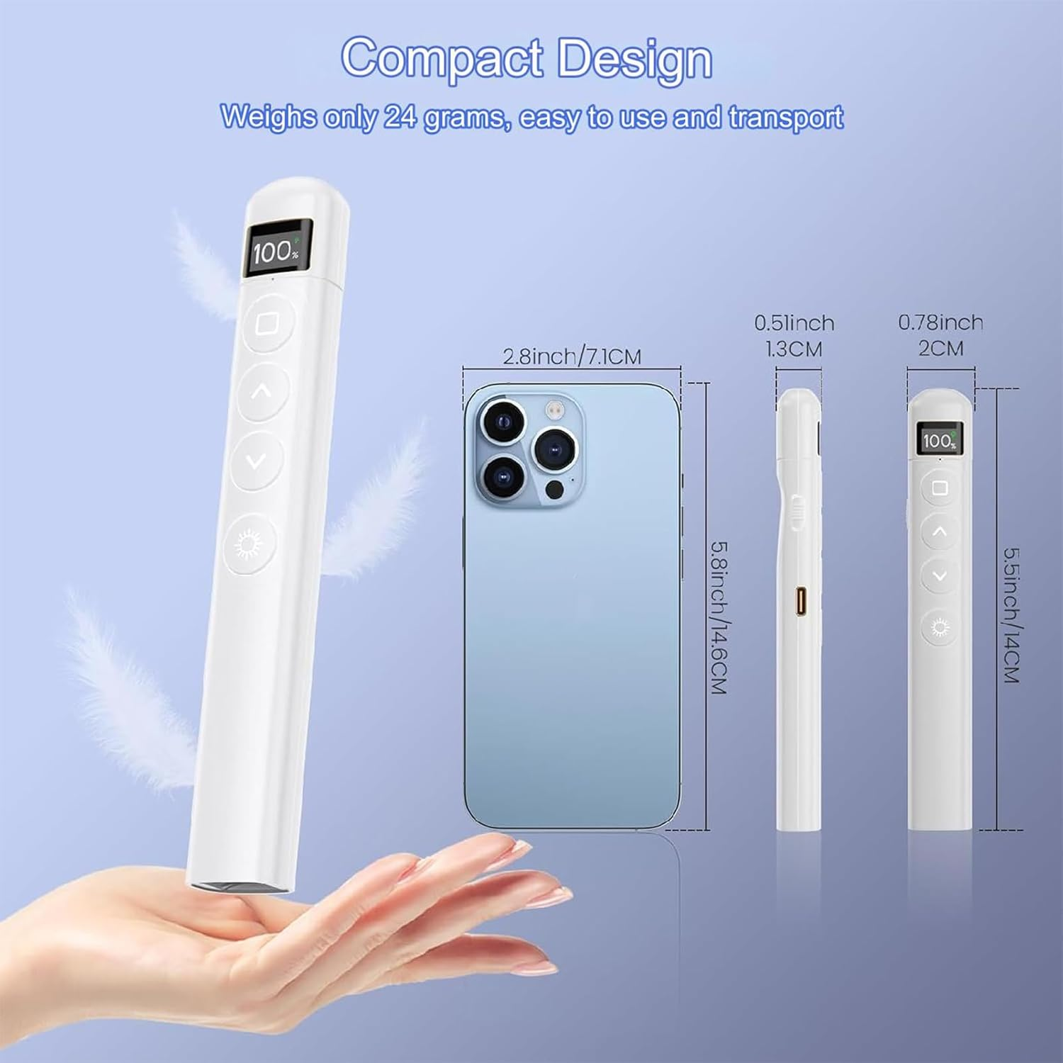 Rechargeable Wireless Slide Presenter with LED Digital Screen, Wireless Presenter Remote, Plug & Play, Slide Advancer for Computer/Mac/Laptop image number 1