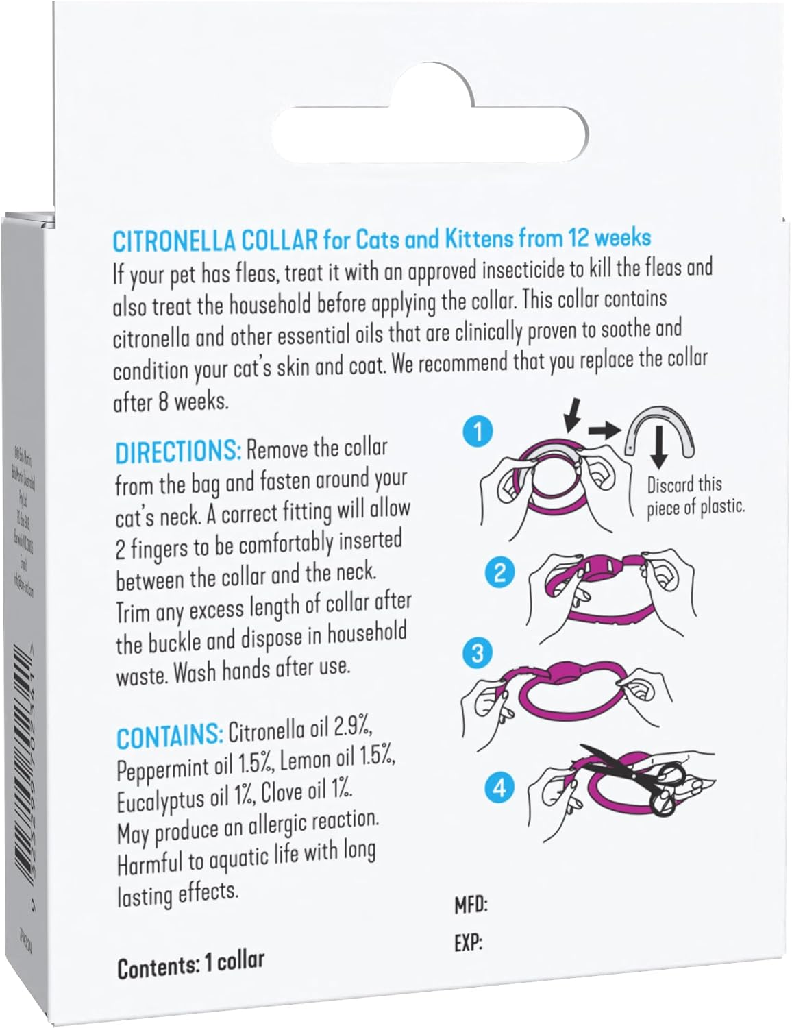 Bob Martin Flea and Tick Collar for Cats - Natural Flea & Tick Protection. Citronella & Essential Oil Flea, Tick & Insect Repellent, Adjustable Collar for Cats. 35Cm image number 1