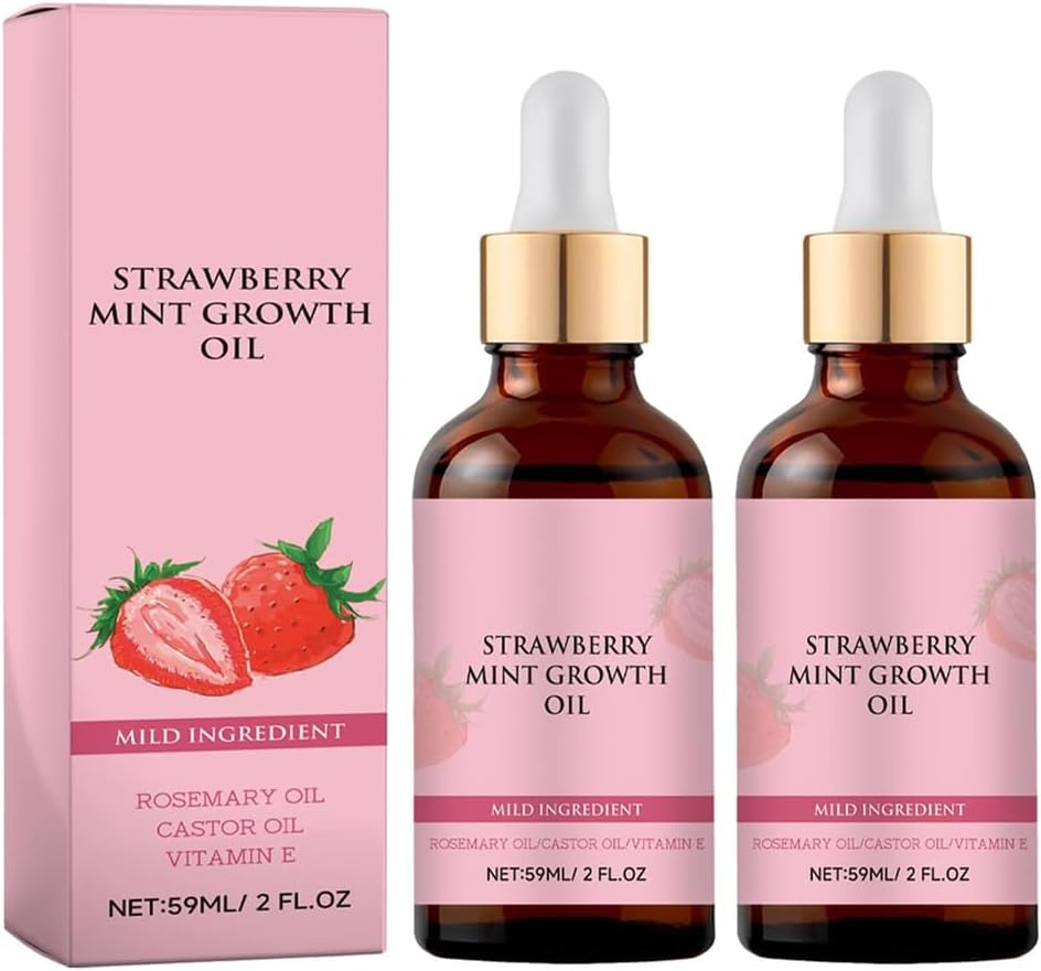 GTWEPZ 2Pcs Strawberry Mint Growth Oil,Strawberry Mint Hair Growth Oil,Organic Hair Growth Serum for Thin Hair Dry Damaged Hair, Beige image number 1