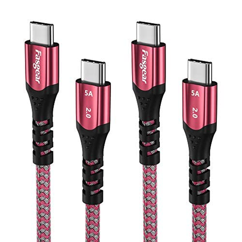 Fasgear Short USB C to USB C Cable 50Cm/1.6Ft - 2 Pack 100W (5A 20V) Power Delivery Nylon Braided USB 2.0 Type-C Cords Compatible for M1 Mac-Book Pro/Air,Chromebook,Galaxy S24,Switch (Red) image number 5