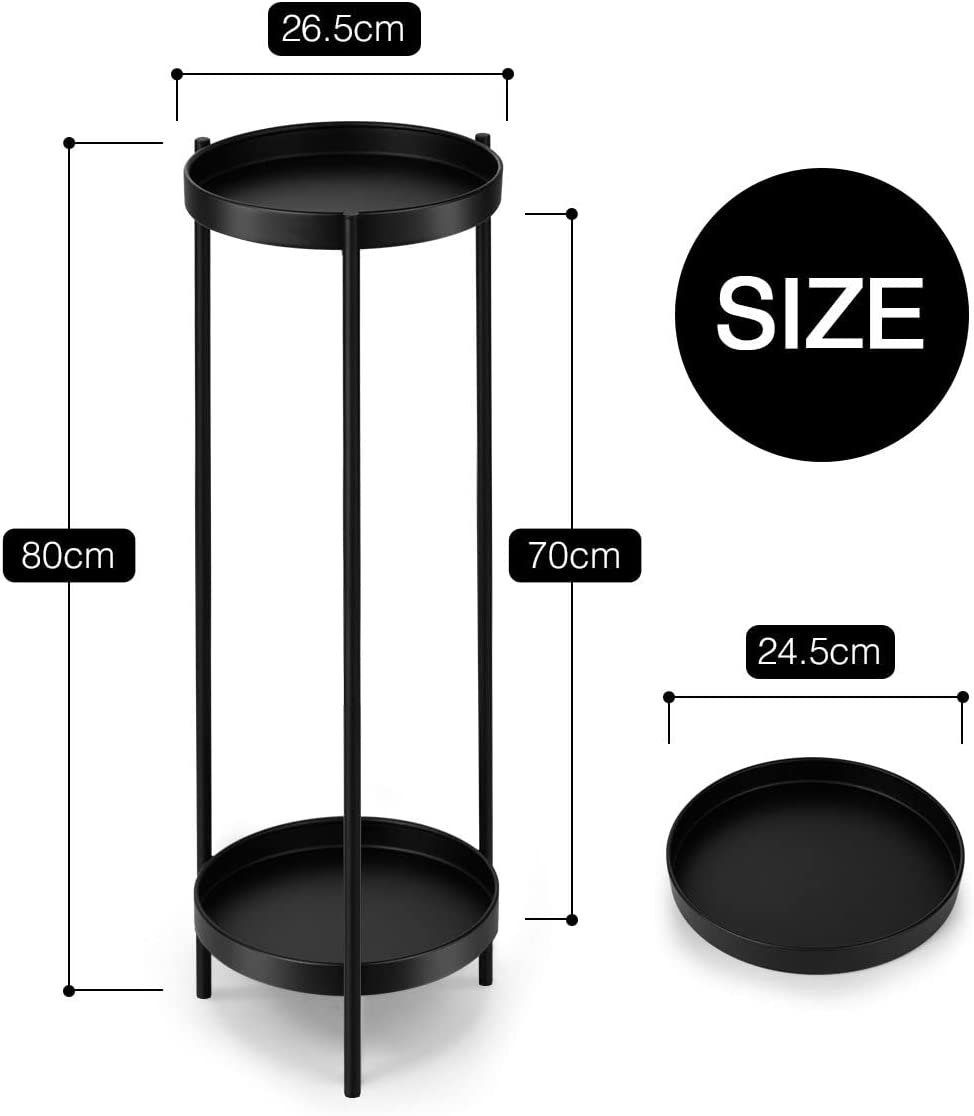 2 Tiers Metal Plant Stand 80CM High Flower Pots Shelf Indoor Outdoor Planter Holder Garden Rack Storage,Black image number 1
