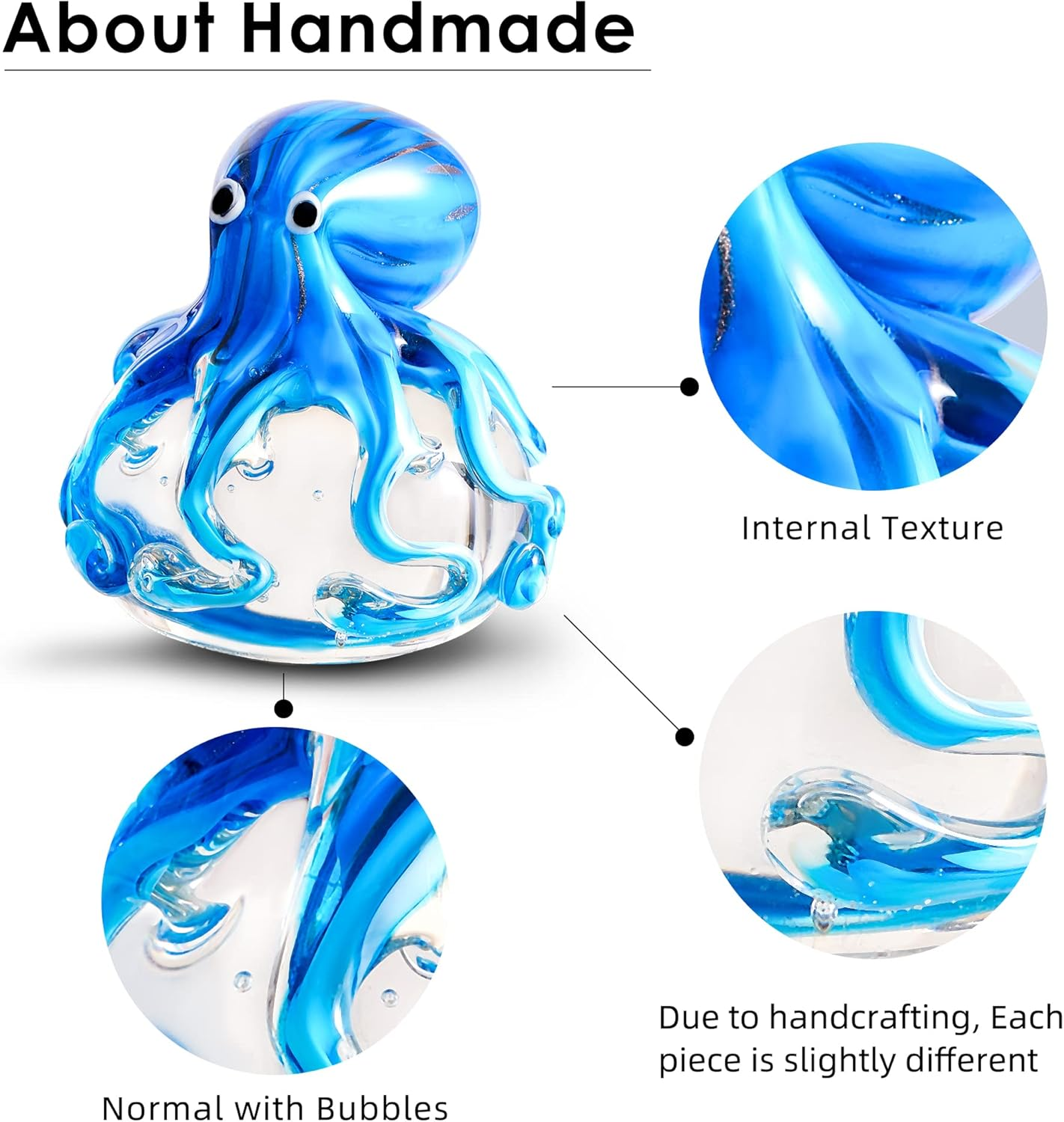 EUSTUMA Hand Blown Glass Octopus Figurine Ornament,Sea Animal Ornament for Fish Tank Aquarium,Sea Animals Collection for Birthday Gift,Glass Office Paperweight for Desk. image number 6